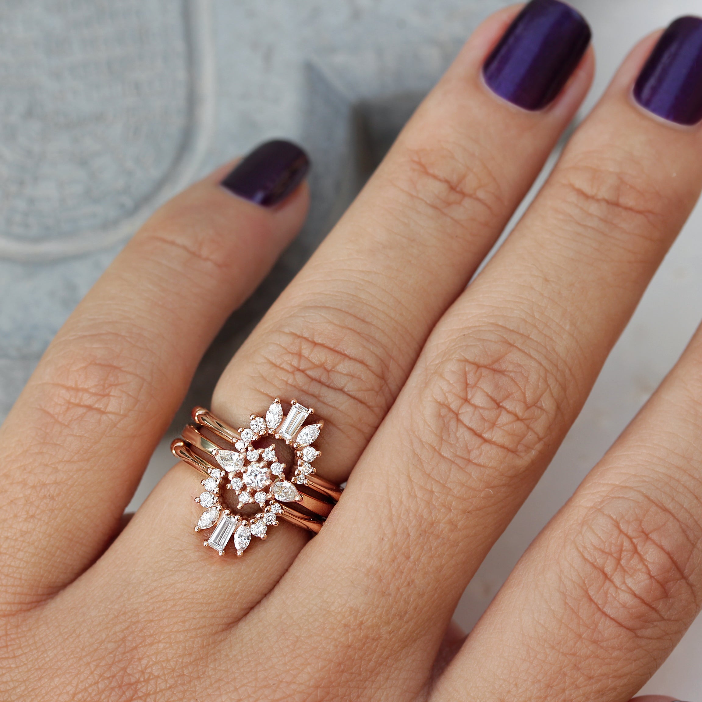 Diamond vintage curved wedding side band - sillyshinydiamonds