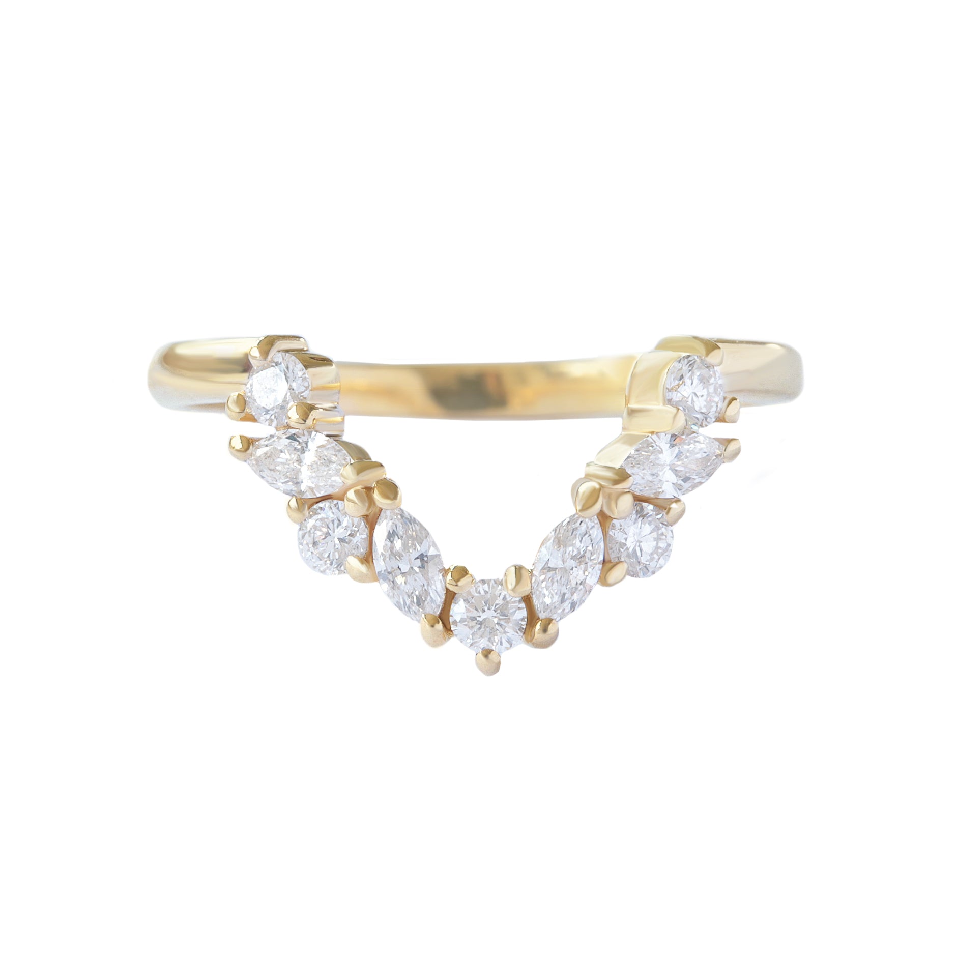 Marquise diamond V chevron Nesting ring yellow gold