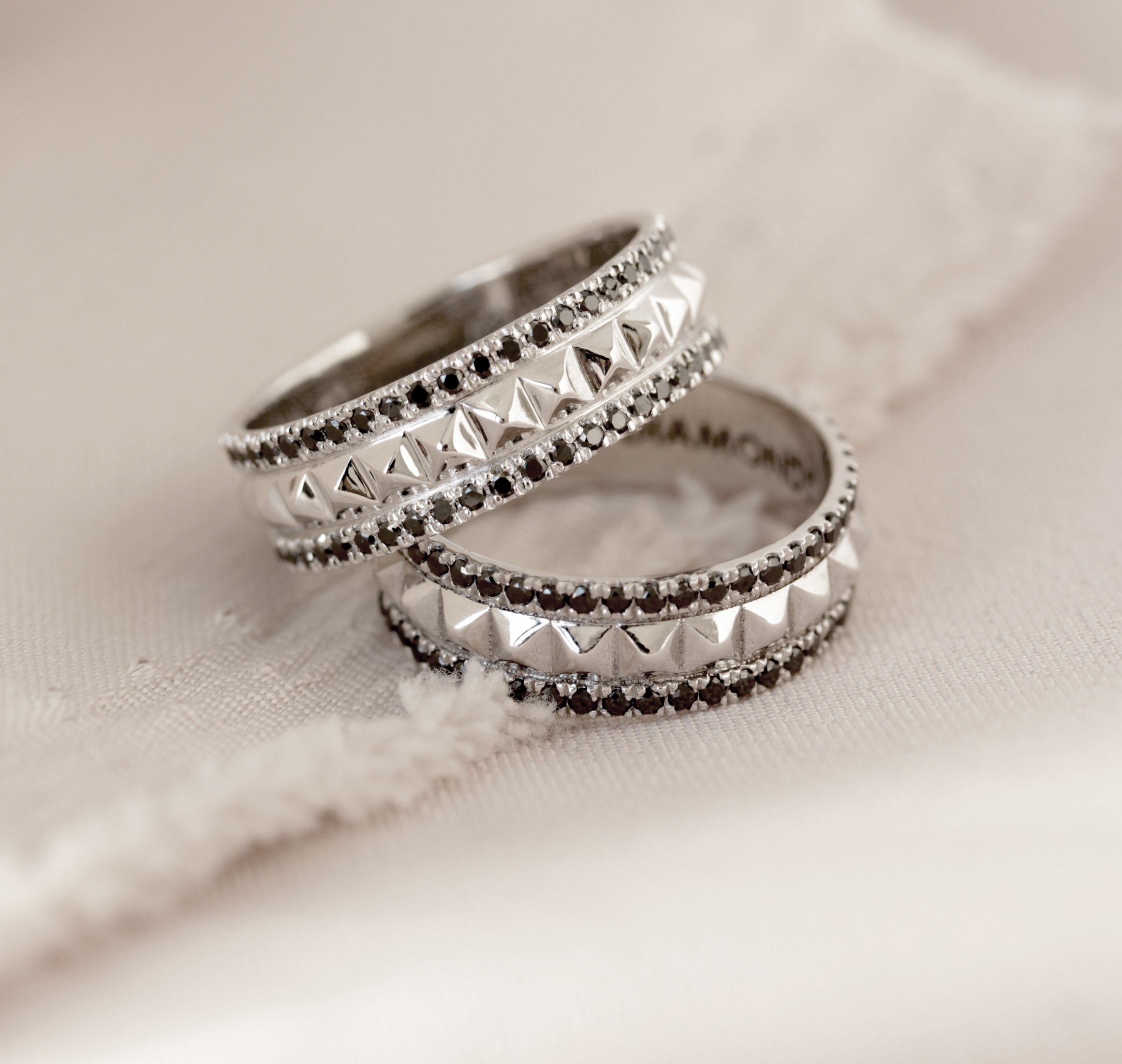 Double Black Diamonds Eternity Pyramid Wedding Ring