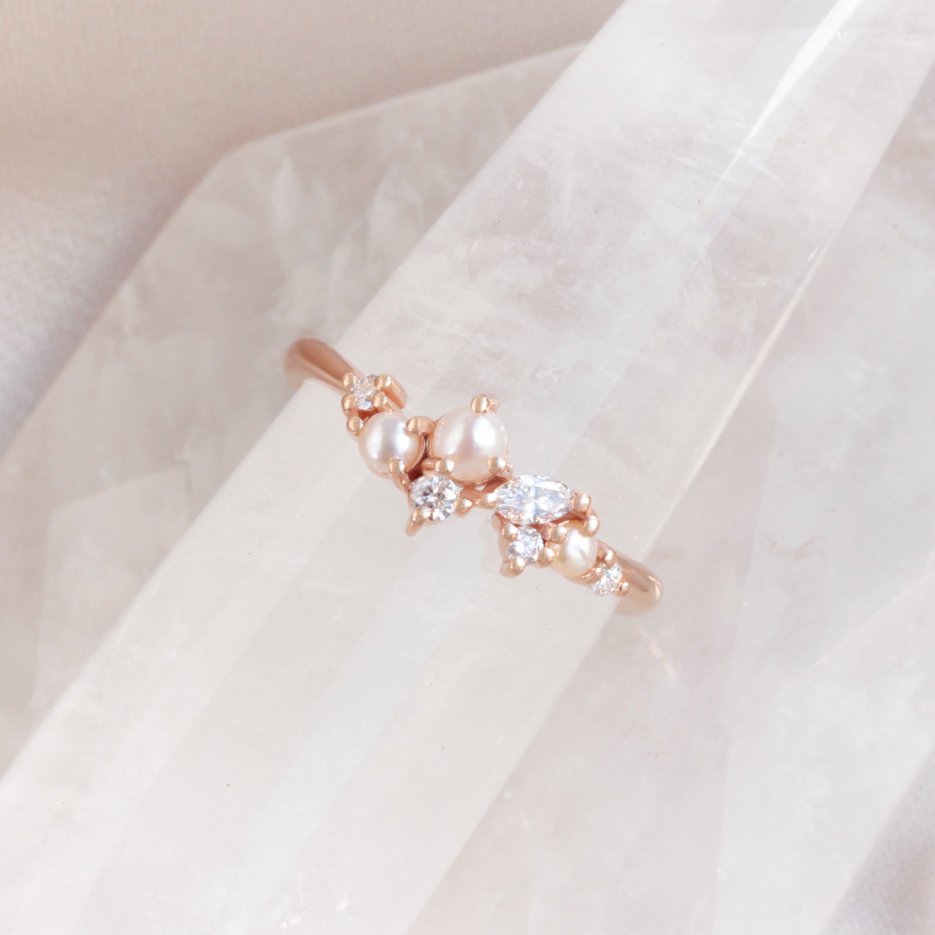Pearls and Diamonds Wedding Band  - Evi