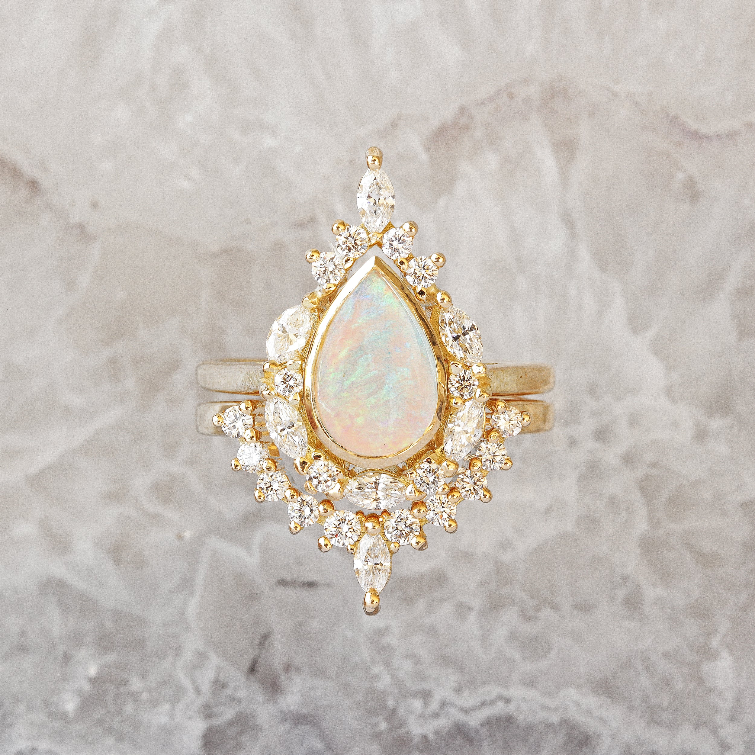 Pear Opal Unique Engagement Ring Set, Eva - sillyshinydiamonds