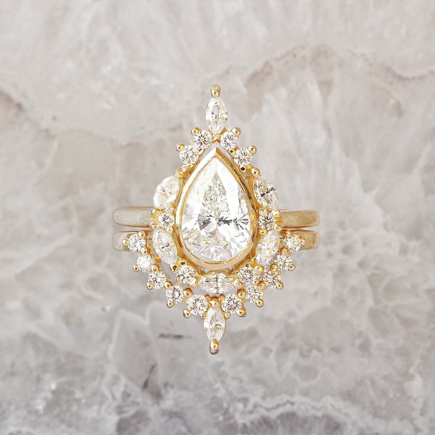 Pear 1.6ct Diamond Unique Engagement Ring Set, Eva - sillyshinydiamonds