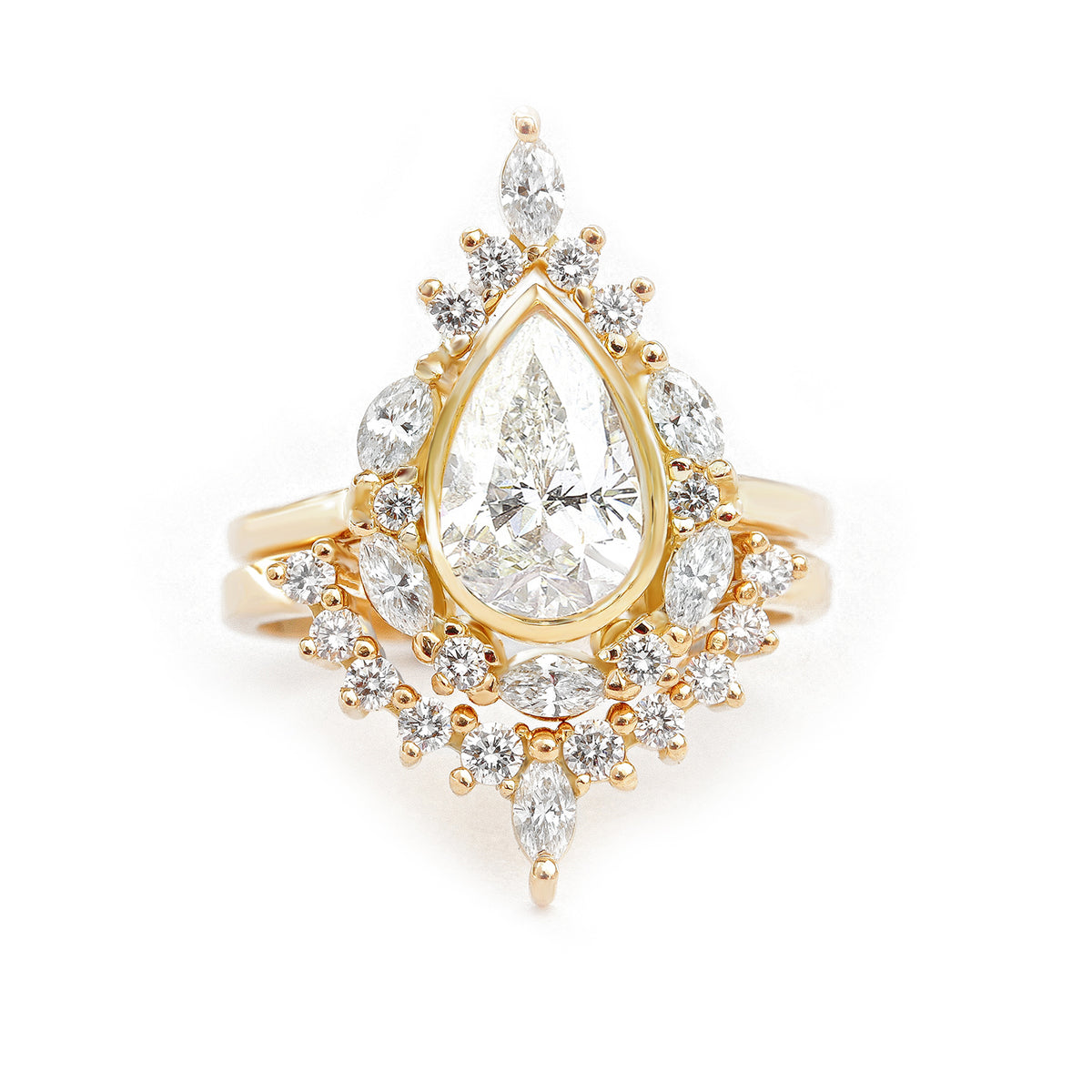 Pear Diamond Unique Engagement Ring Set - "Eva"
