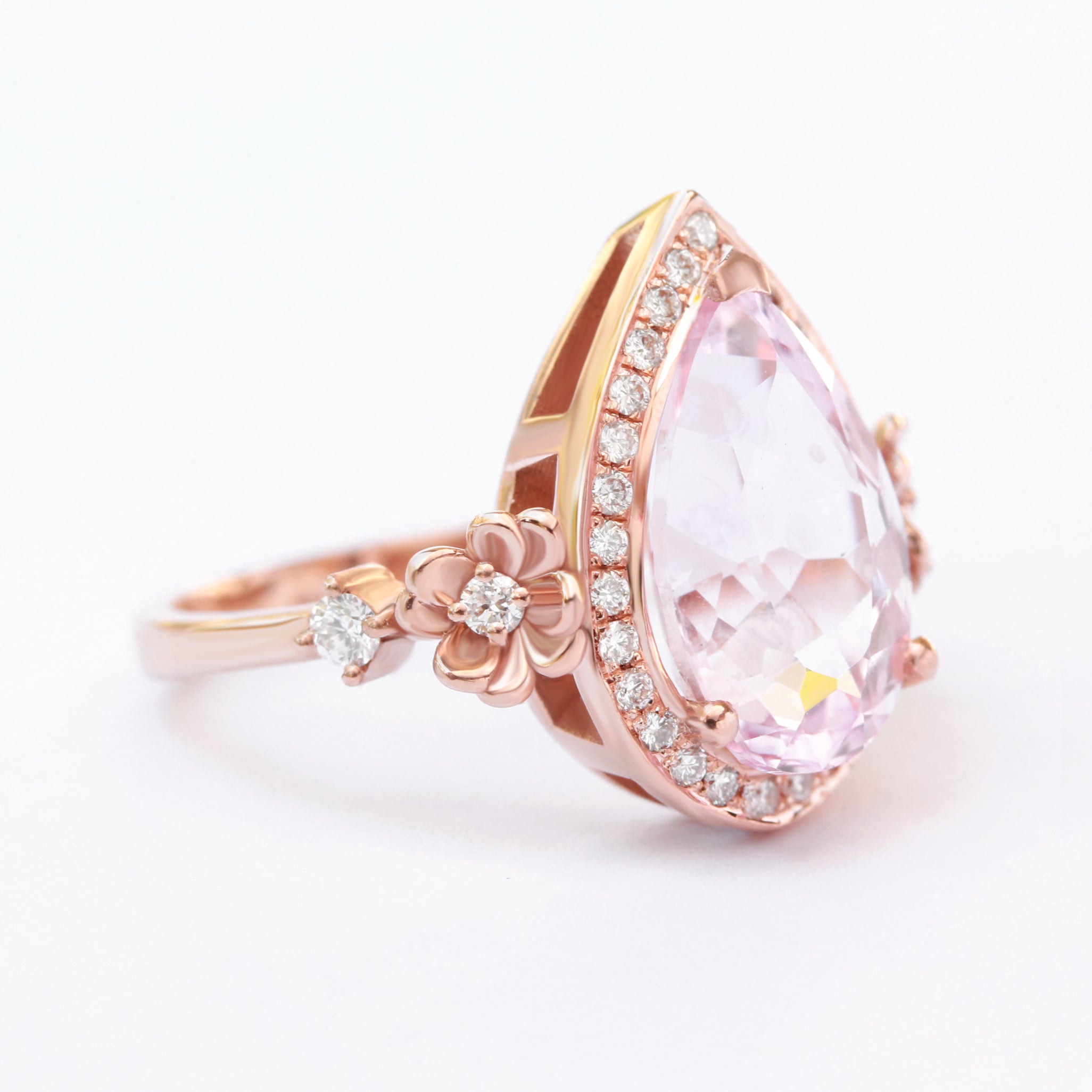 Big Pear Morganite & Two Iceland wedding bands, Engagement Three Ring Set, Antheia ♥