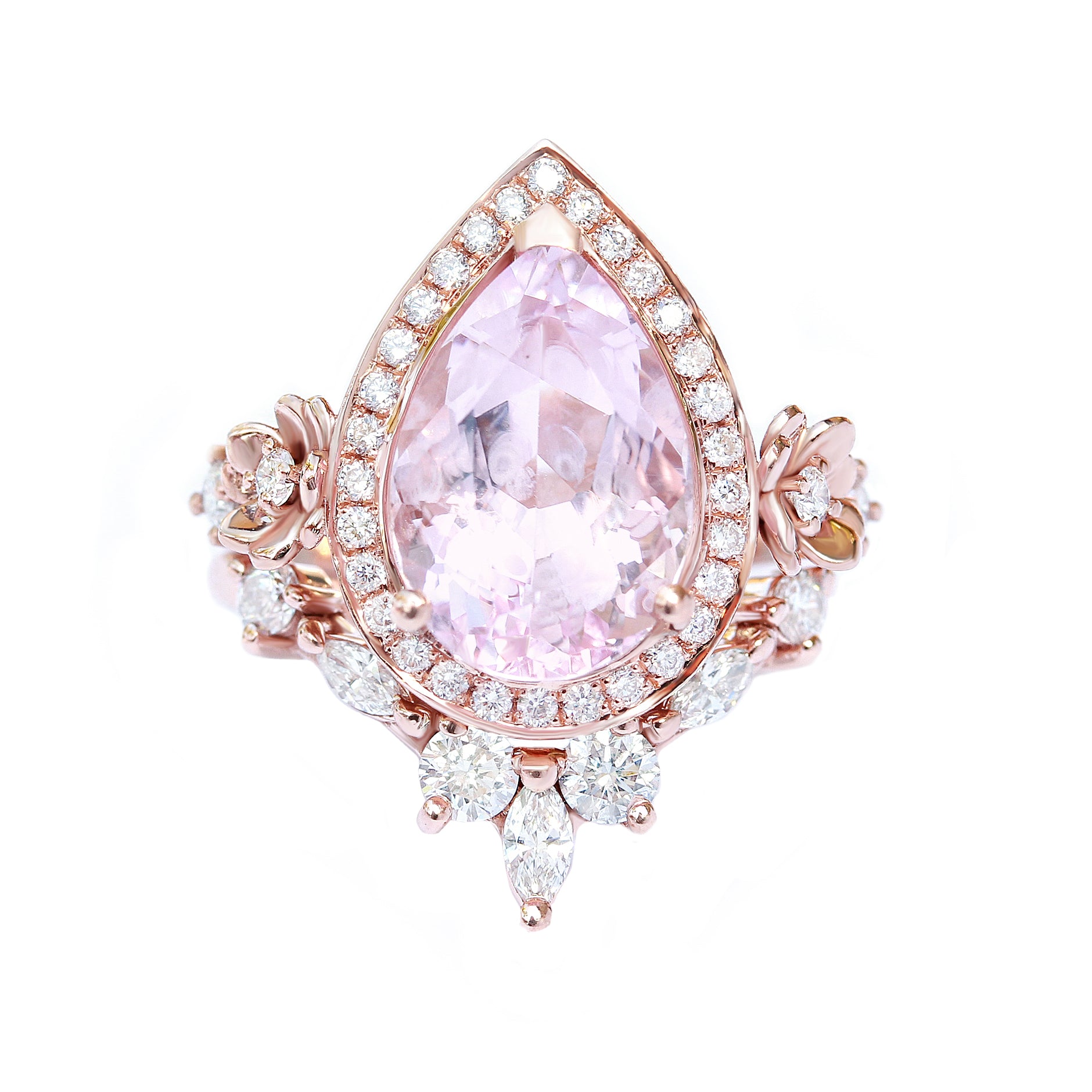 Big Pear Morganite & Iceland wedding band, Engagement Two Ring Set, Antheia ♥