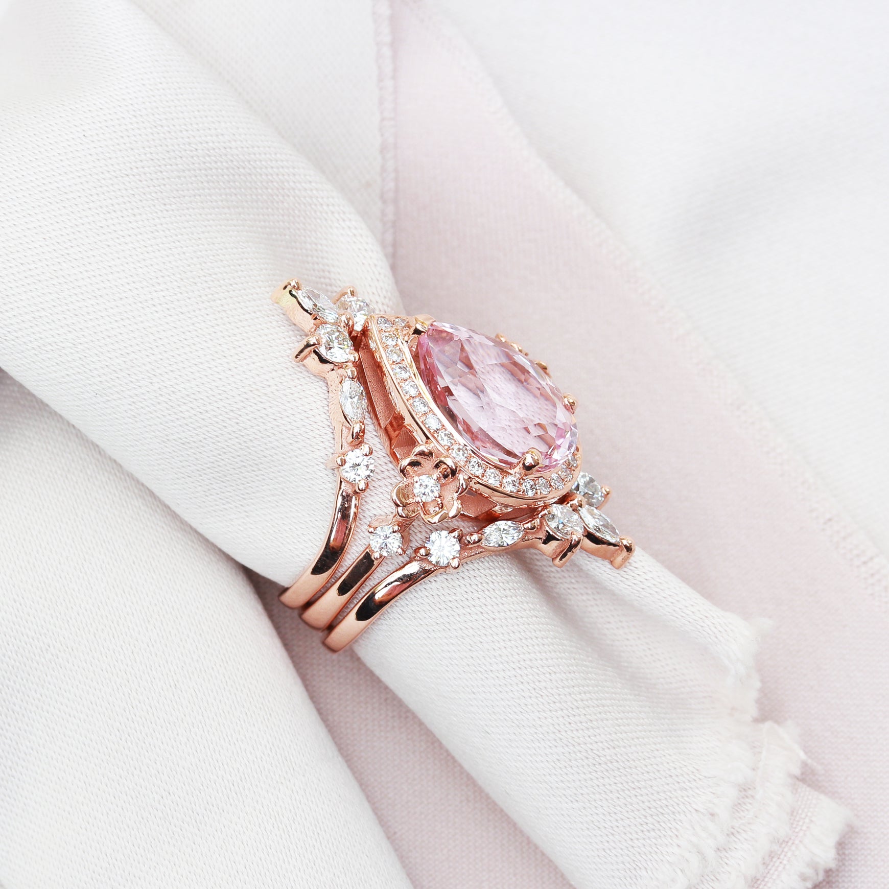 Big Pear Morganite & Diamond Engagement Ring, Antheia ♥