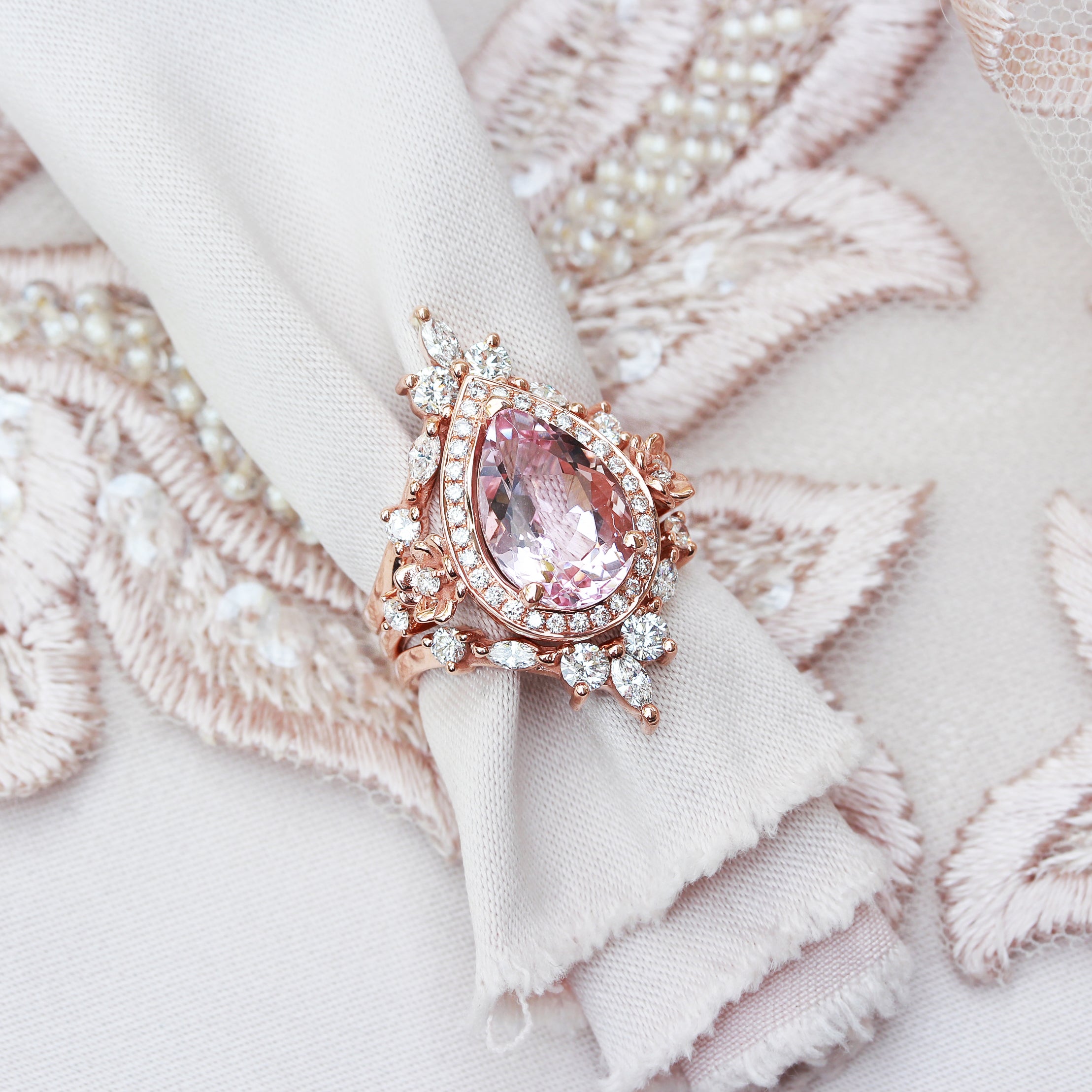 Big Pear Morganite & Diamond Engagement Ring, Antheia ♥