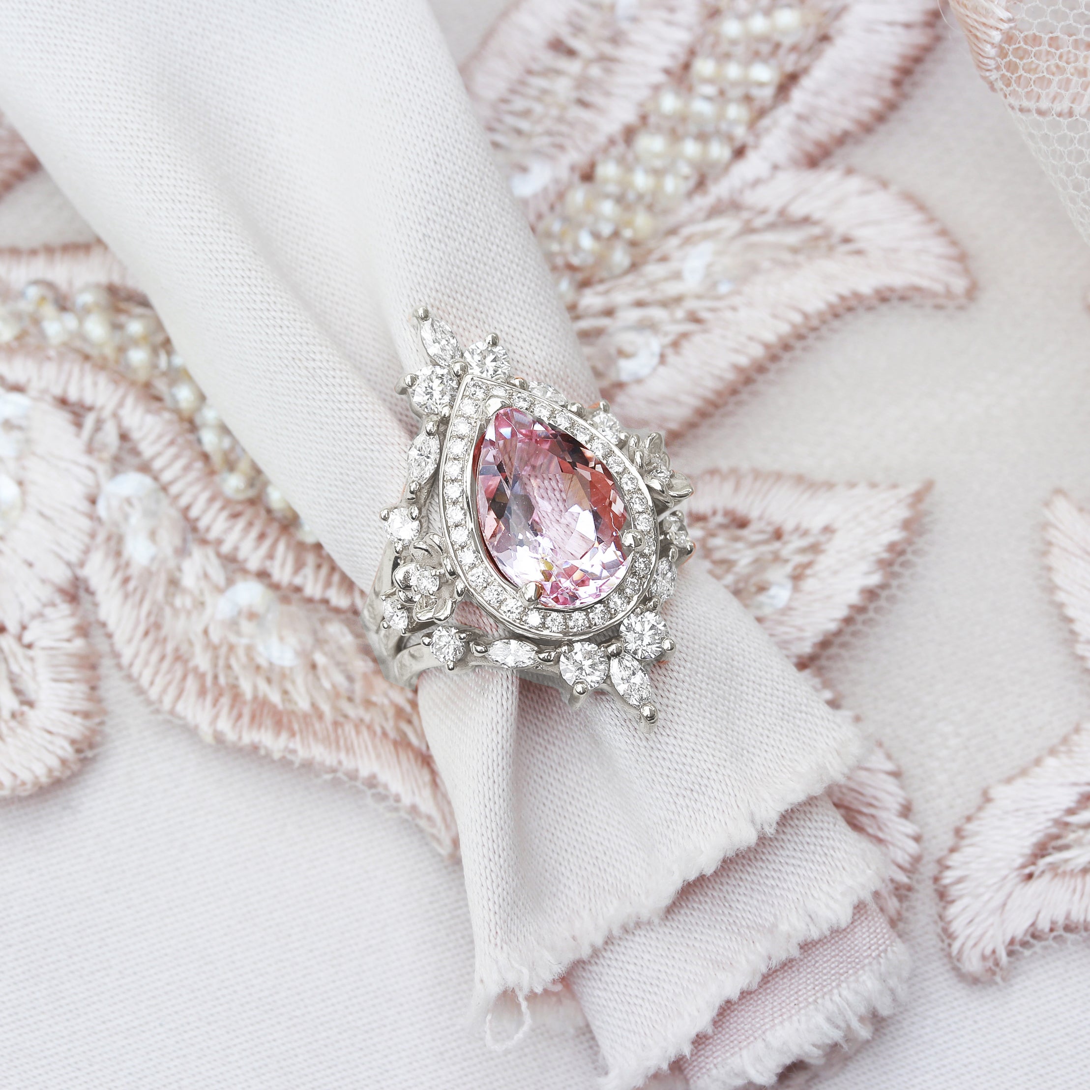 Big Pear Morganite & Diamond Engagement Ring, Antheia ♥