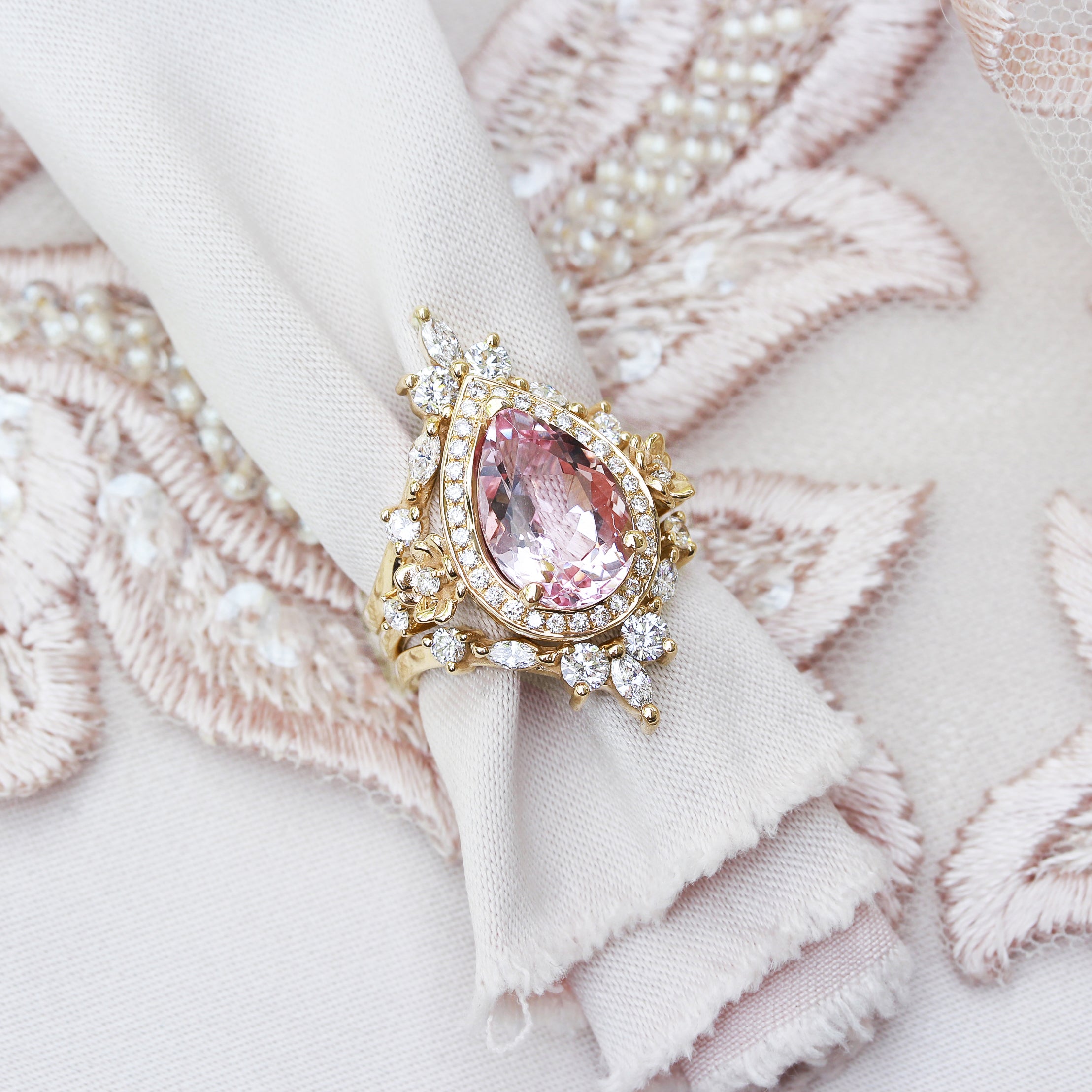 Big Pear Morganite & Diamond Engagement Ring, Antheia ♥