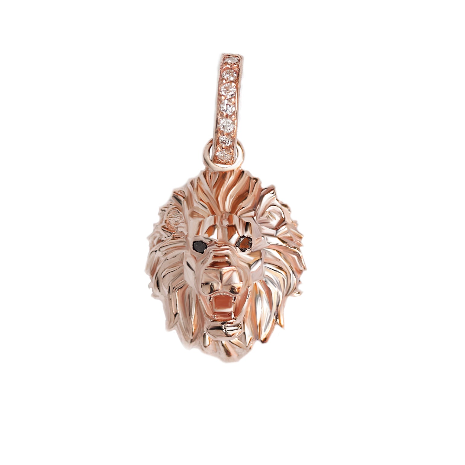Gold Lion Head Charm, Astrology sign Pendant with Diamond Hoop rose gold