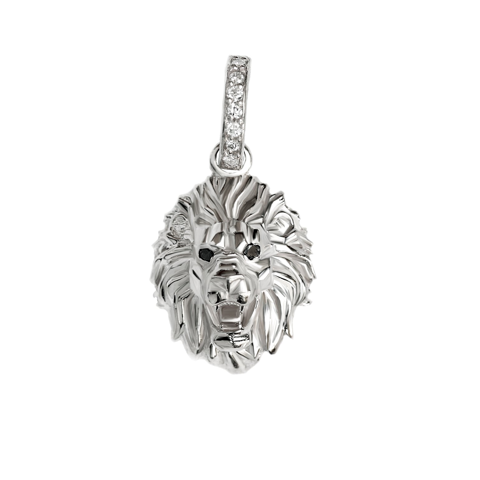 Gold Lion Head Charm, Astrology sign Pendant with Diamond Hoop white gold