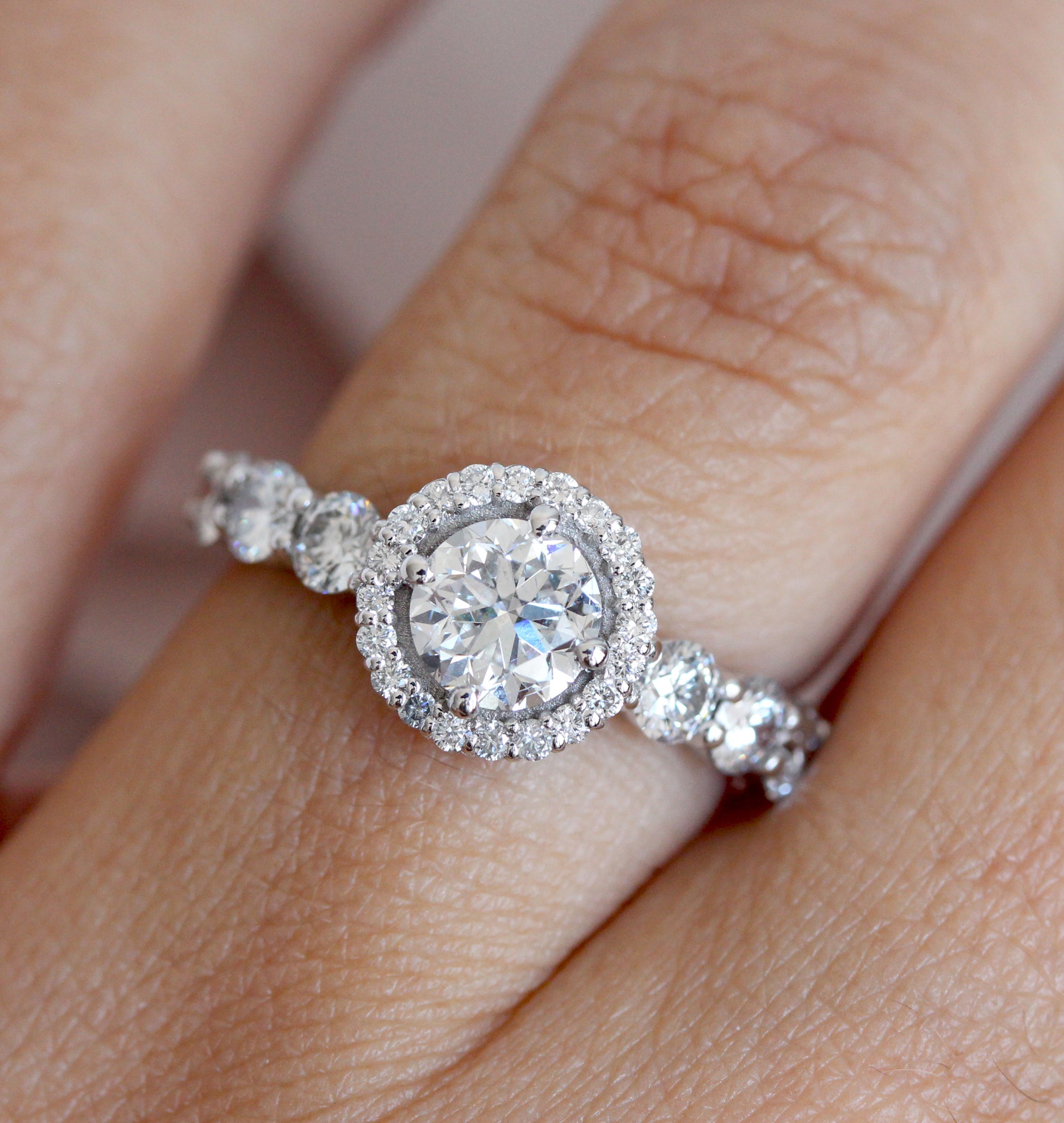 Round 1.0ct diamond halo engagement ring, "Aspen"