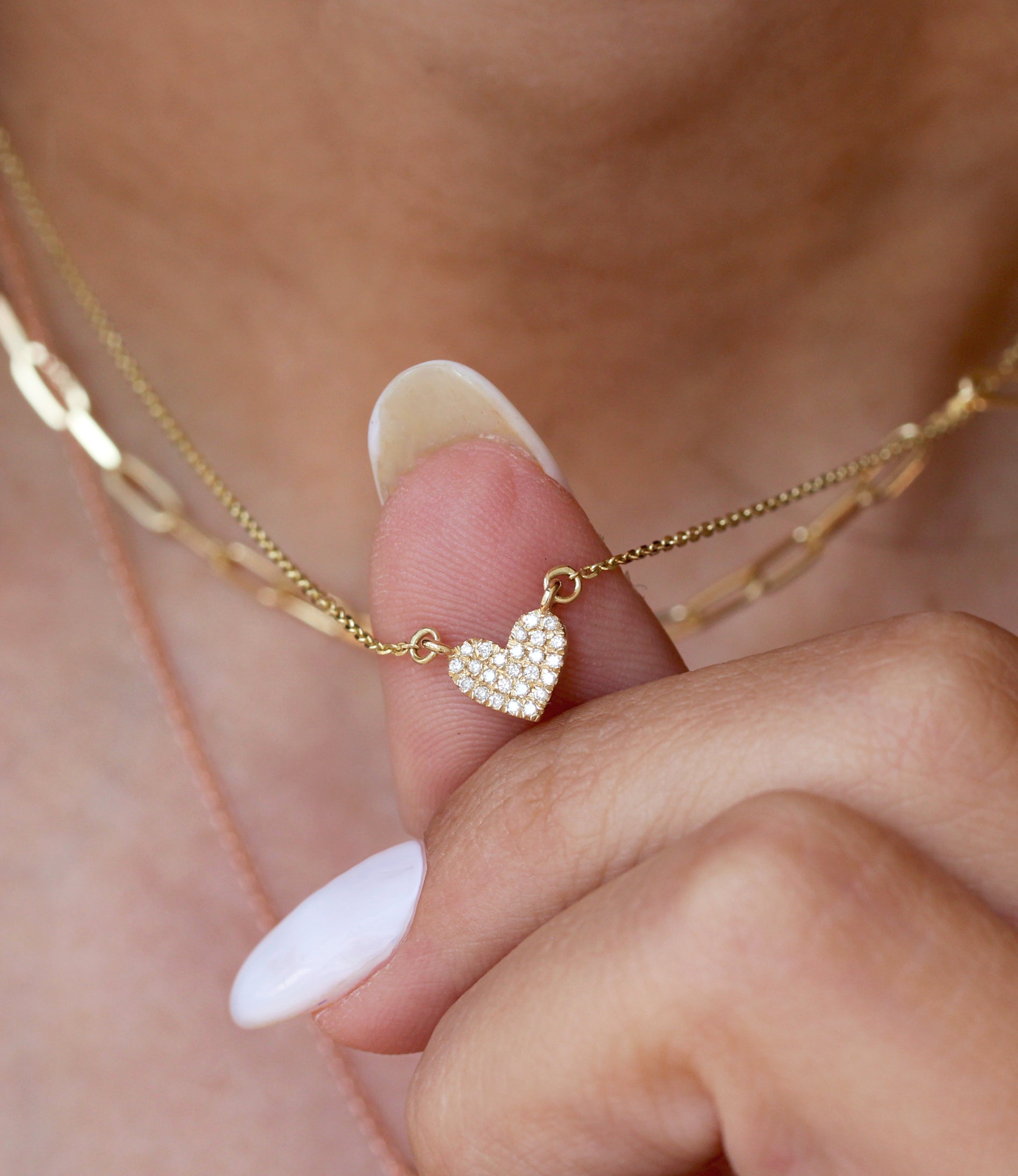 Diamond Heart Delicate Pendant Necklace ♥