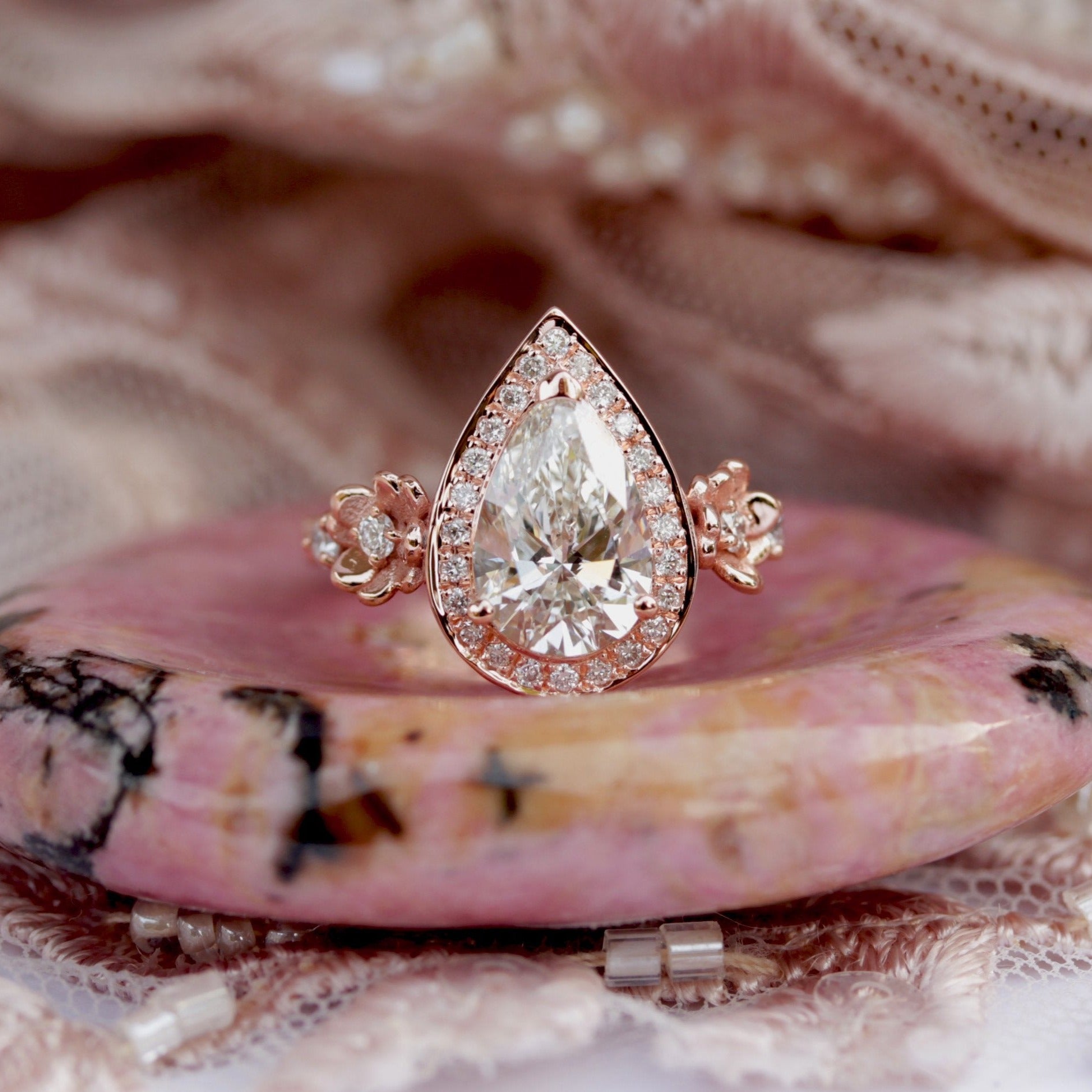 Pear Diamond 1.50ct Floral Engagement Ring - "Antheia" ♥