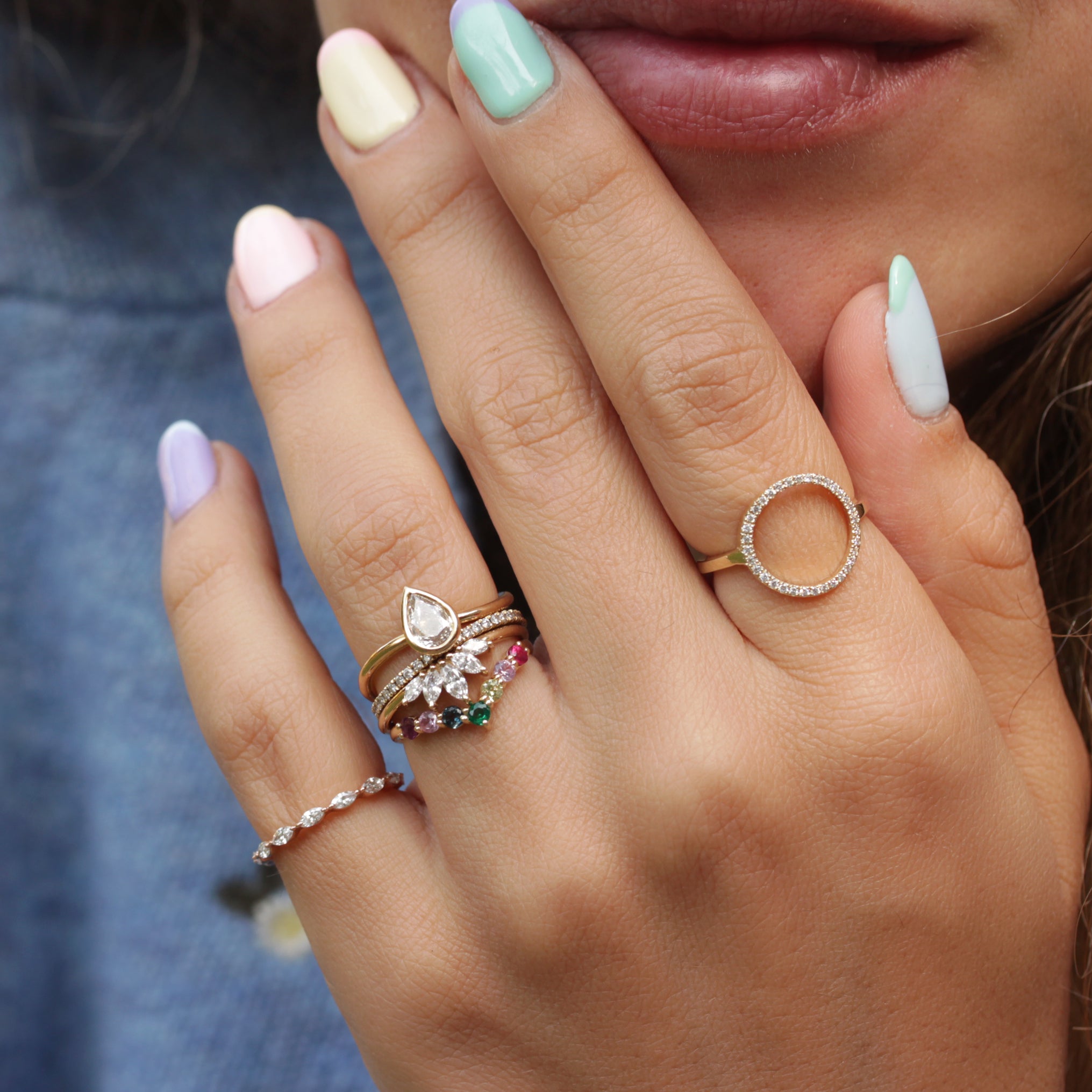 Multicolored Gemstone Rainbow V Ring