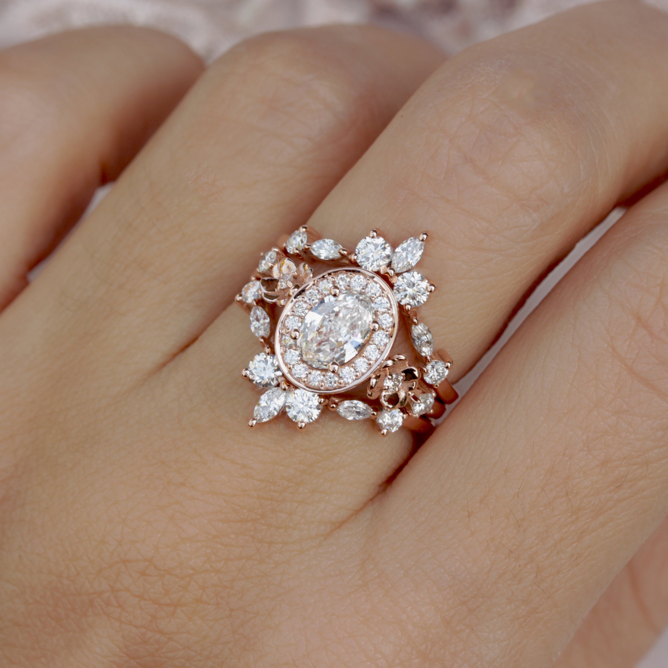 Oval Halo Diamond Floral Engagement Ring - "Antheia" ♥