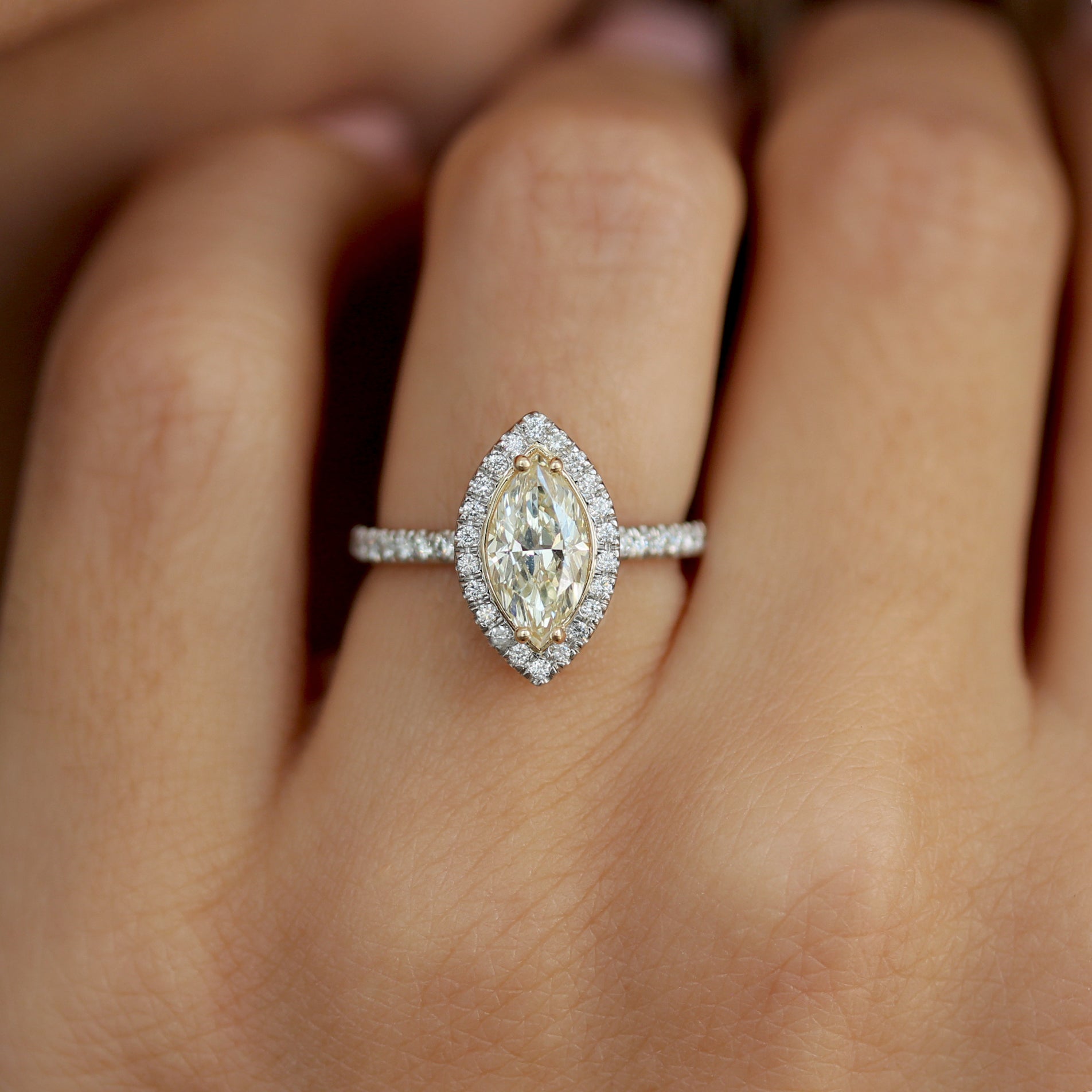 Marquise Yellow Halo Diamond Engagement Ring - Daisy