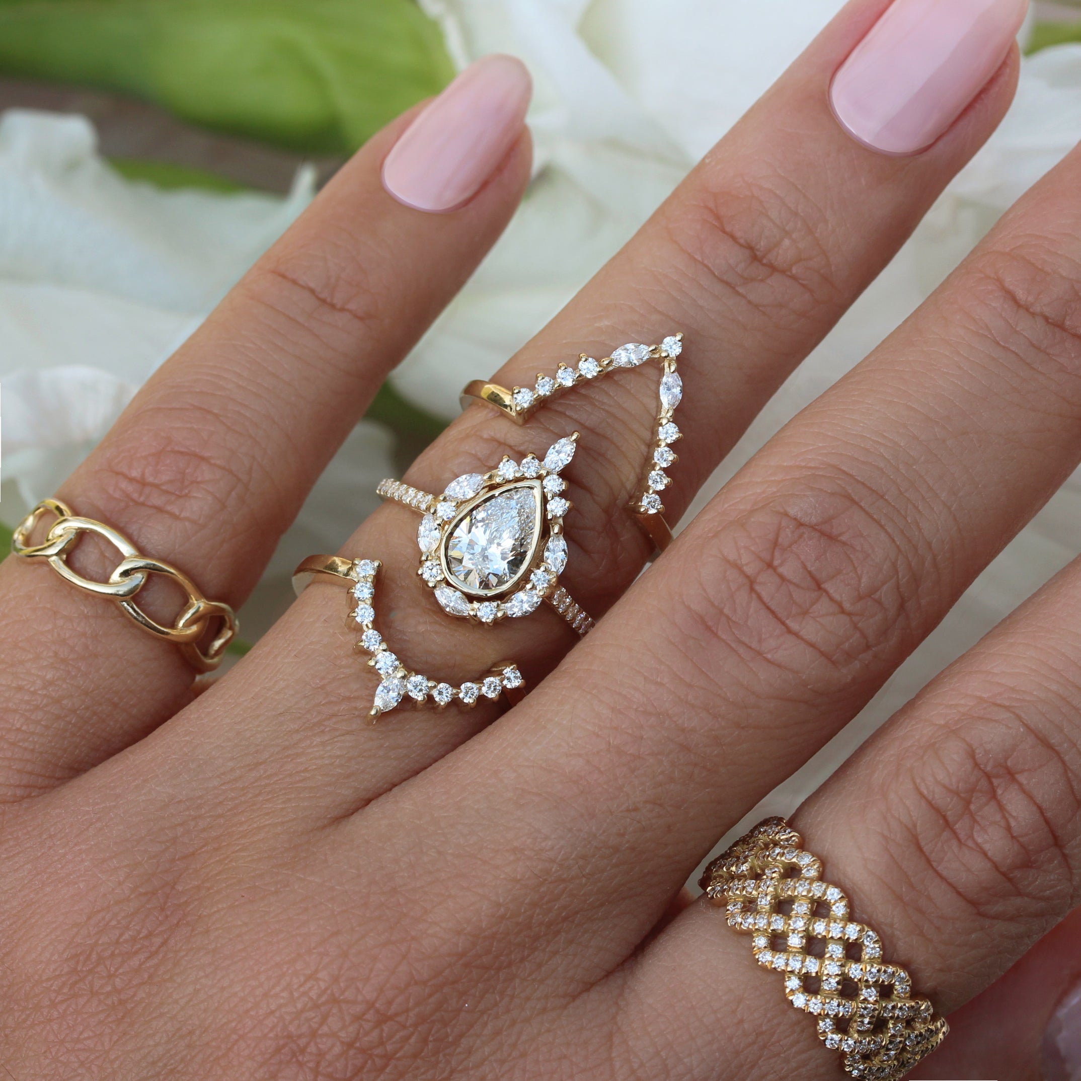 Pear Diamond Unique Engagement Three Rings Set - "Eva" ♥