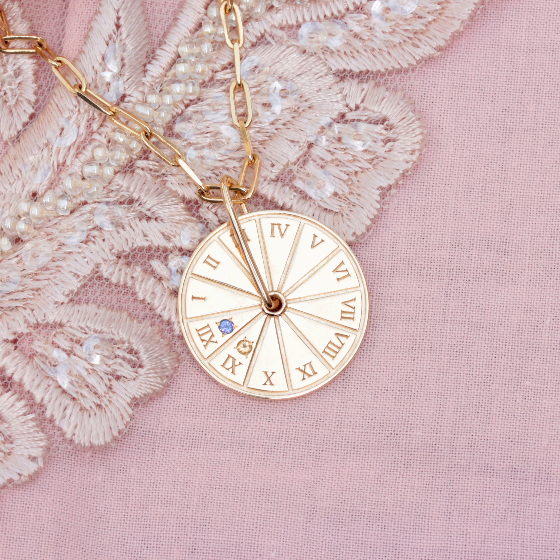 Spinning Birthstone Month Calendar Gold Coin Personalized Pendant