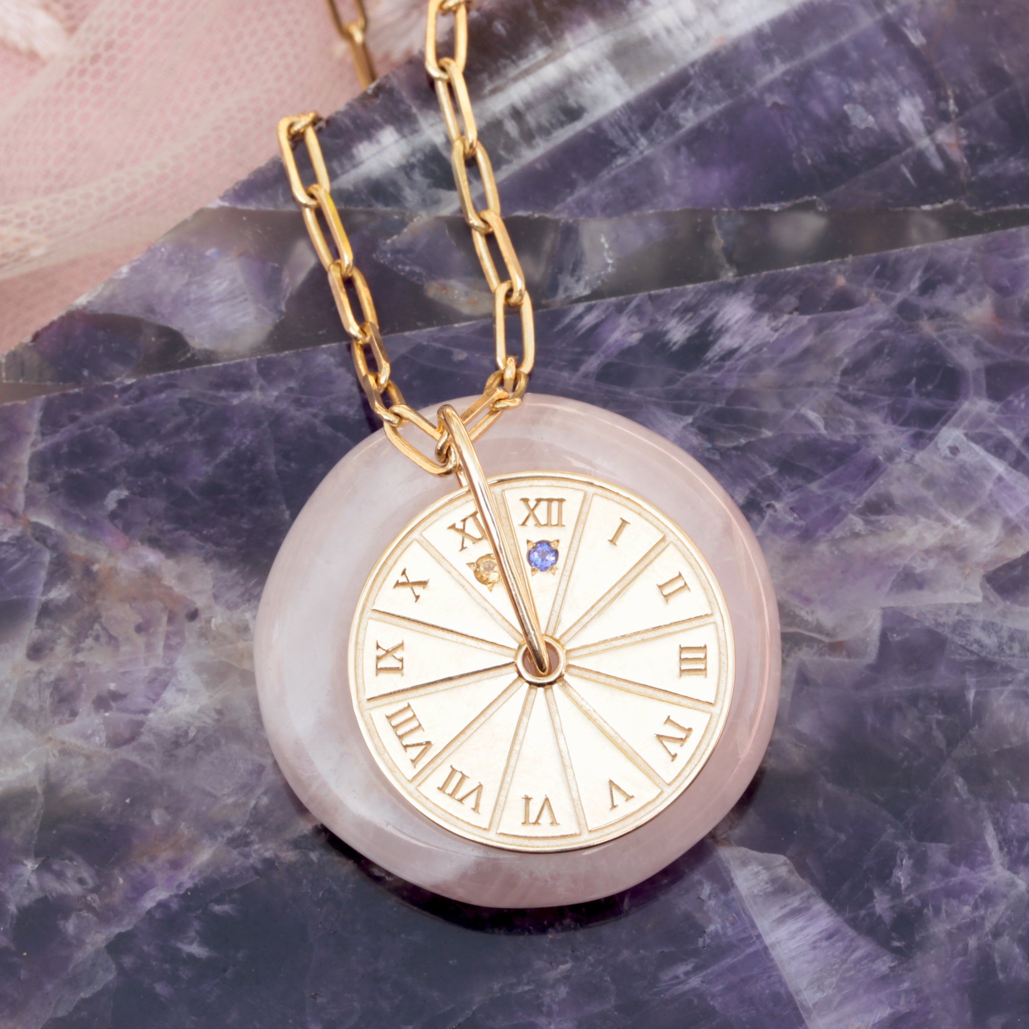 Spinning Birthstone Month Calendar Gold Coin Personalized Pendant
