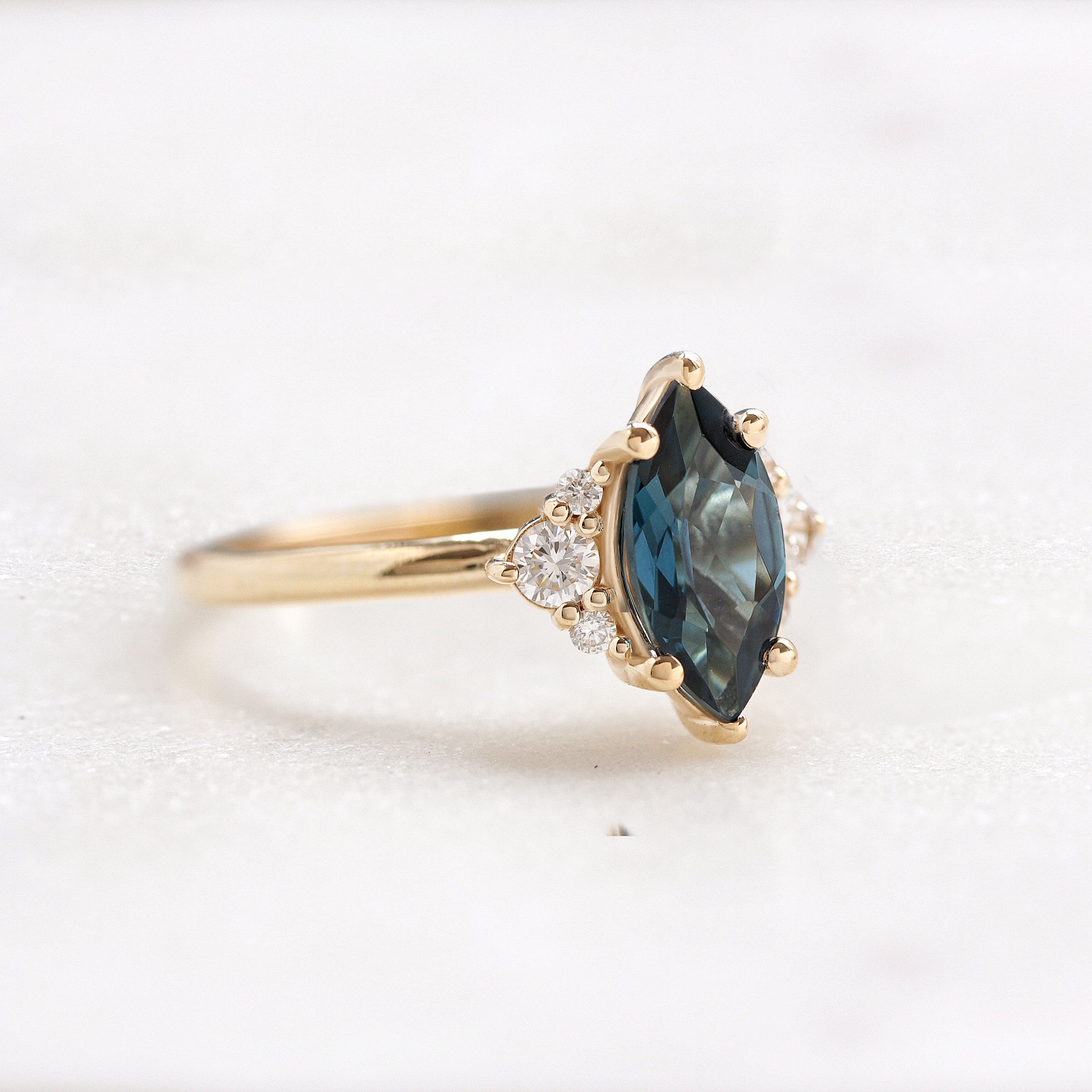 Marquise London Blue Topaz and Diamonds Unique Engagement Ring, Isabella ♥