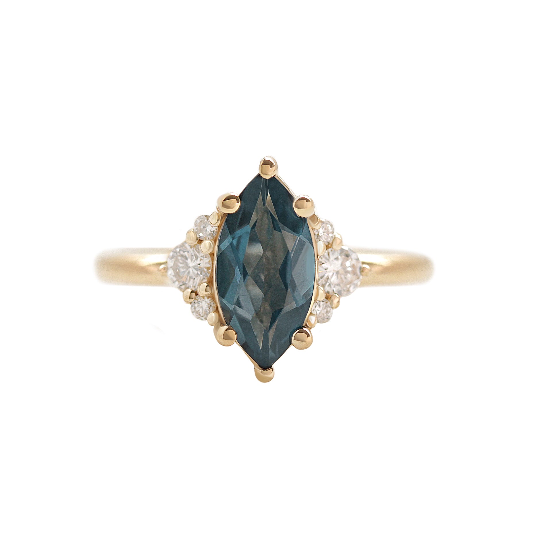 Marquise London Blue Topaz and Diamonds Unique Engagement Ring, Isabella ♥