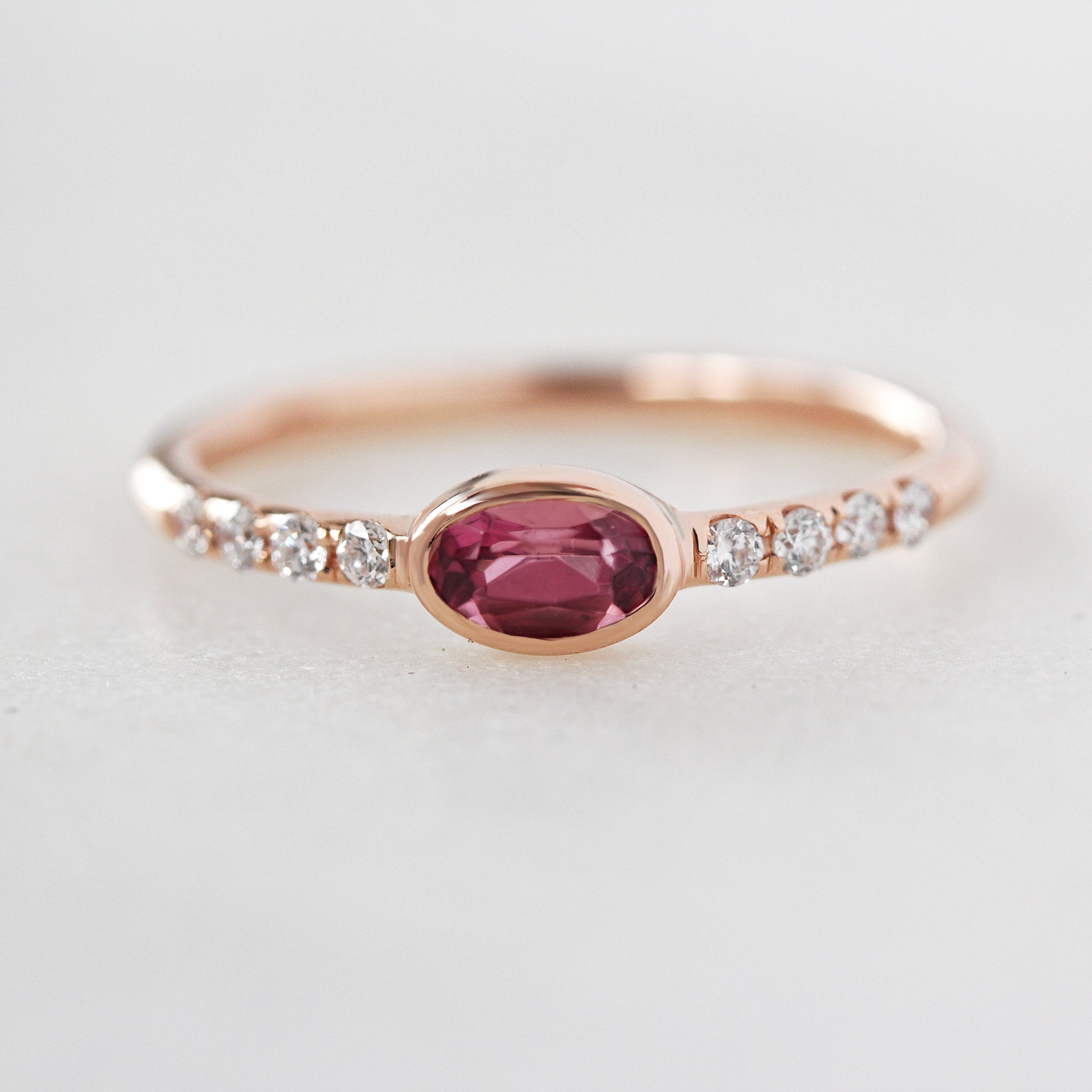 Oval Garnet & Diamonds Delicate Birthstone Ring