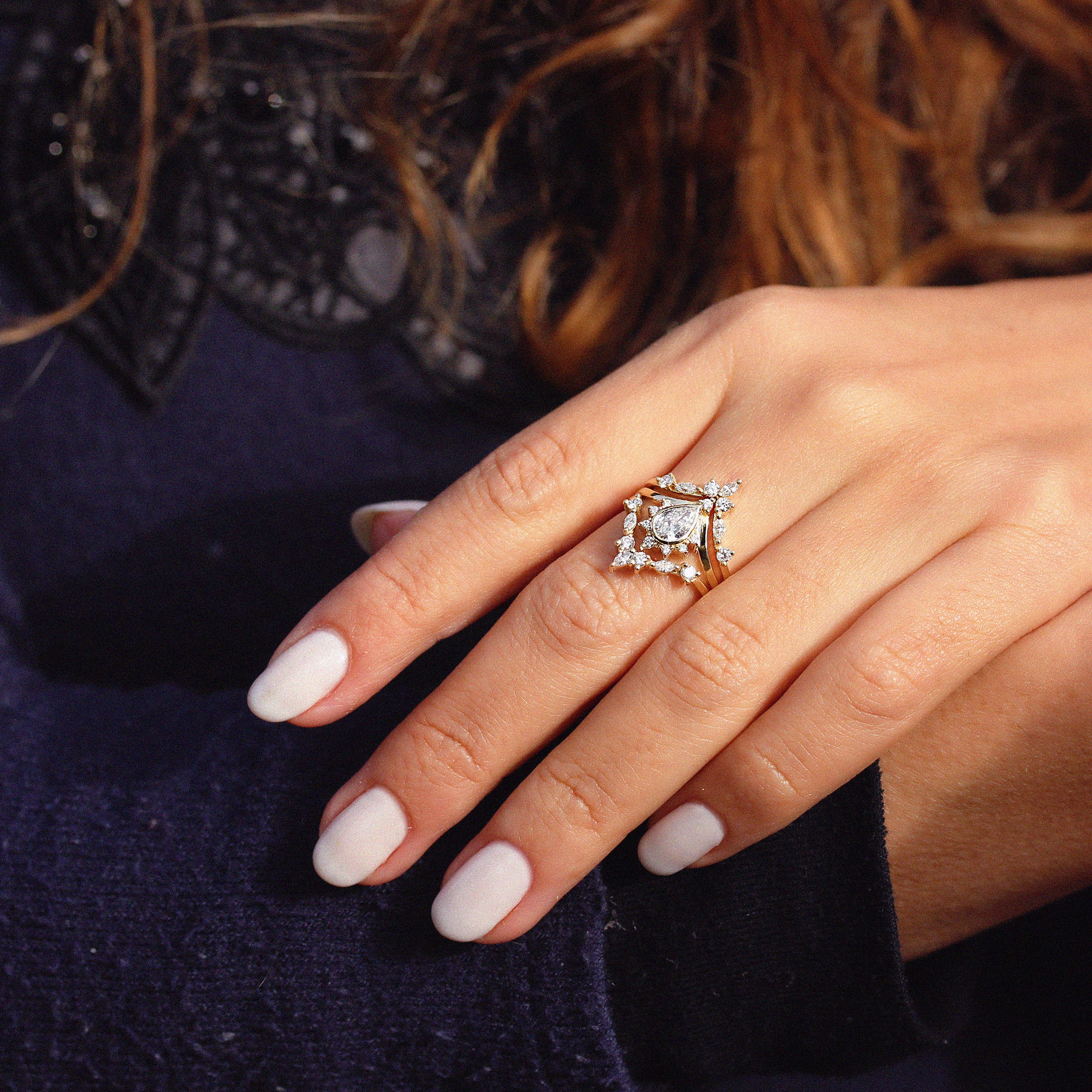 Pear Valentia 0.57ct Diamond Unique Chevron Engagement Ring - sillyshinydiamonds