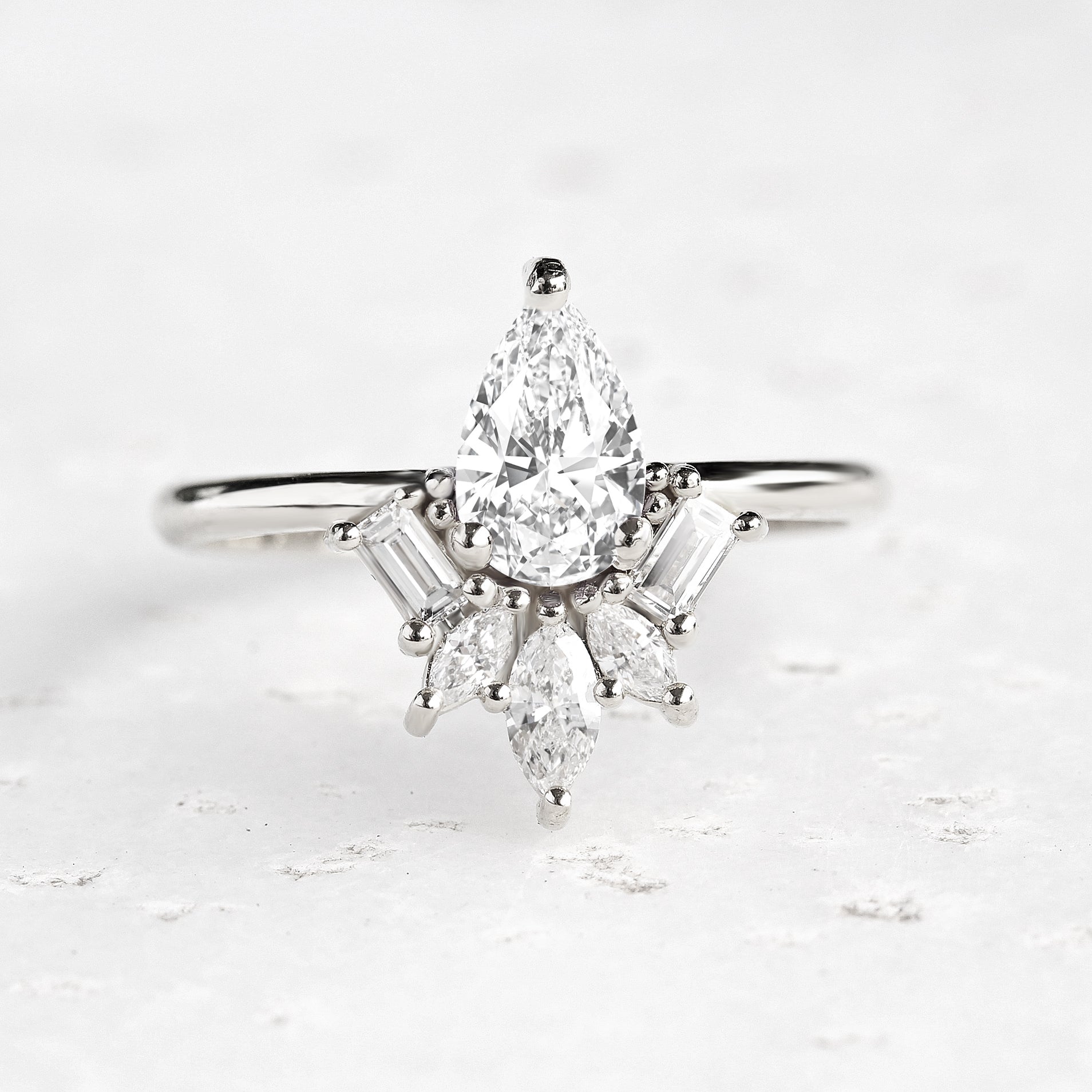 Art Deco Pear Diamond Engagement ring - "Gatsby" ♥