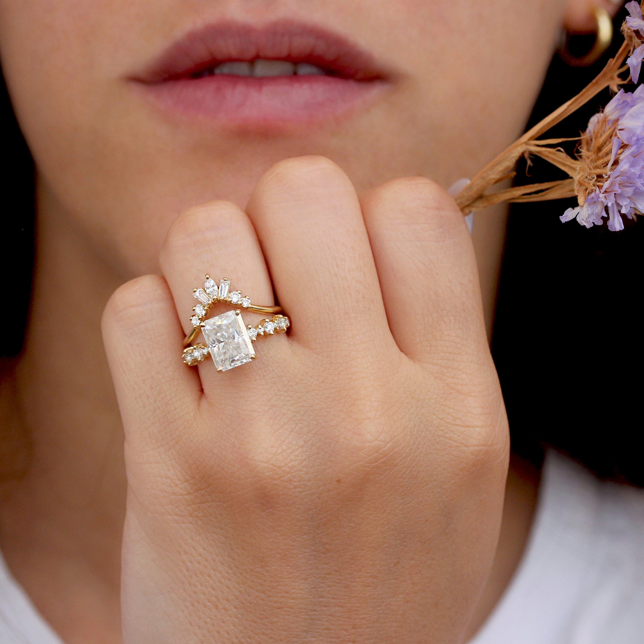 radiant cut lab diamond ring 14K yellow gold