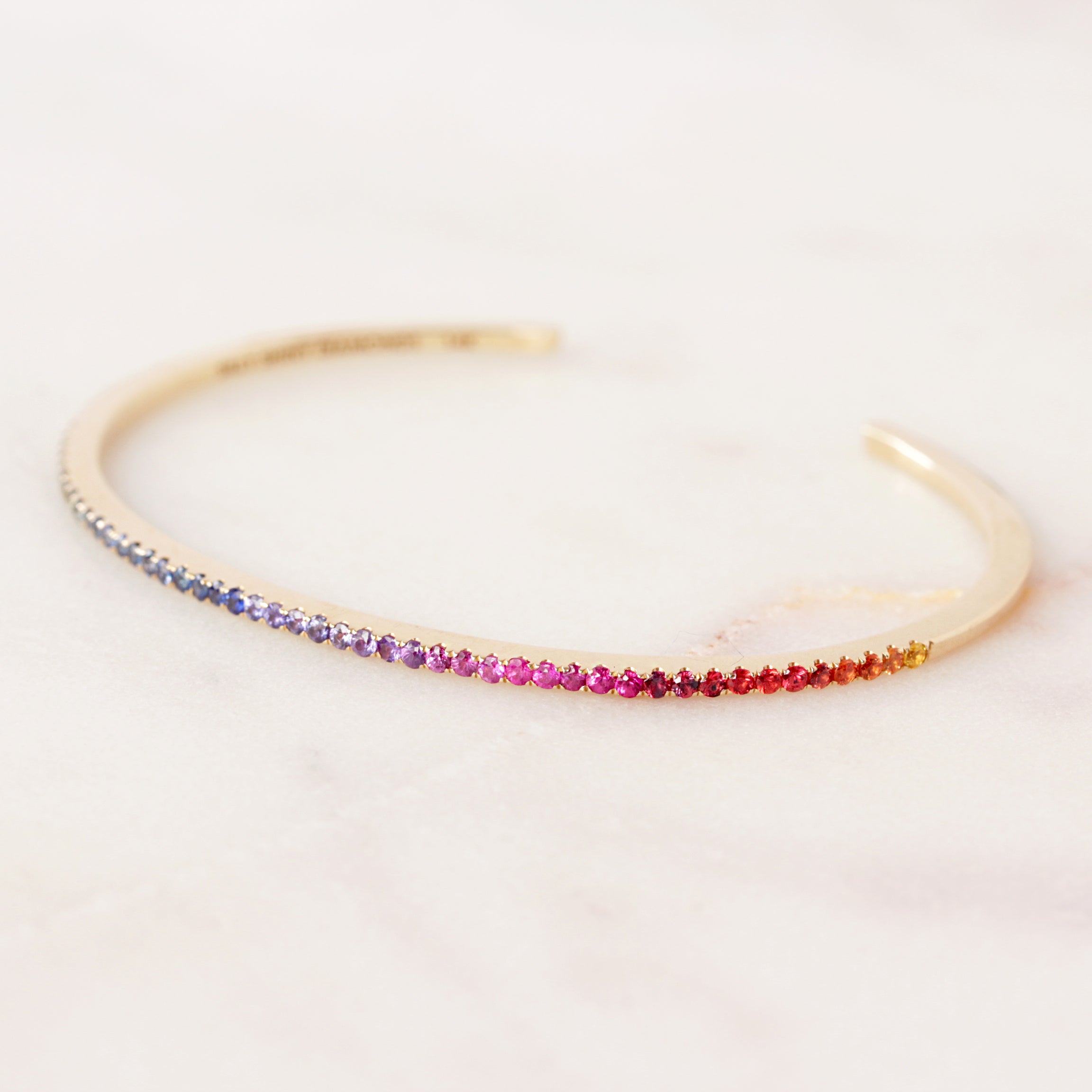 Rainbow gemstones thin cuff bangle bracelet