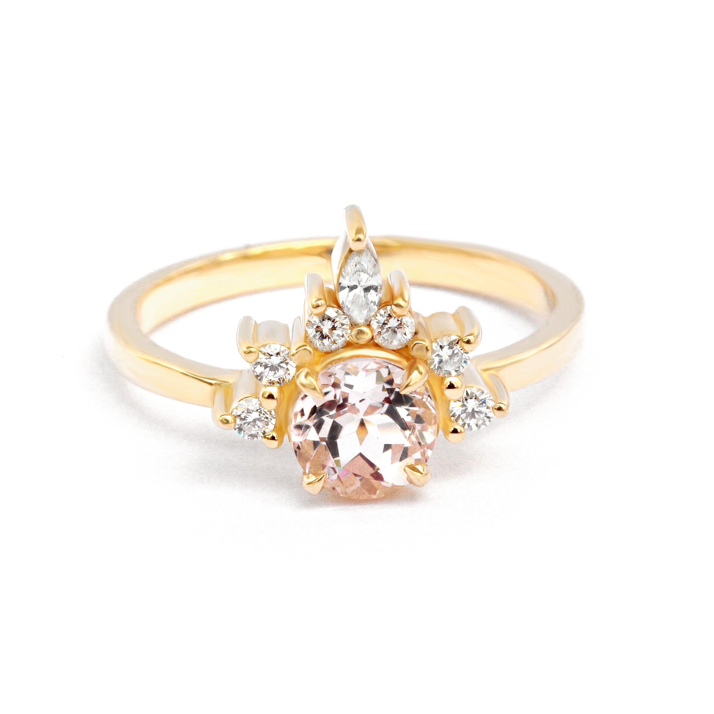 Romi Morganite & Diamonds Unique Engagement Ring - sillyshinydiamonds