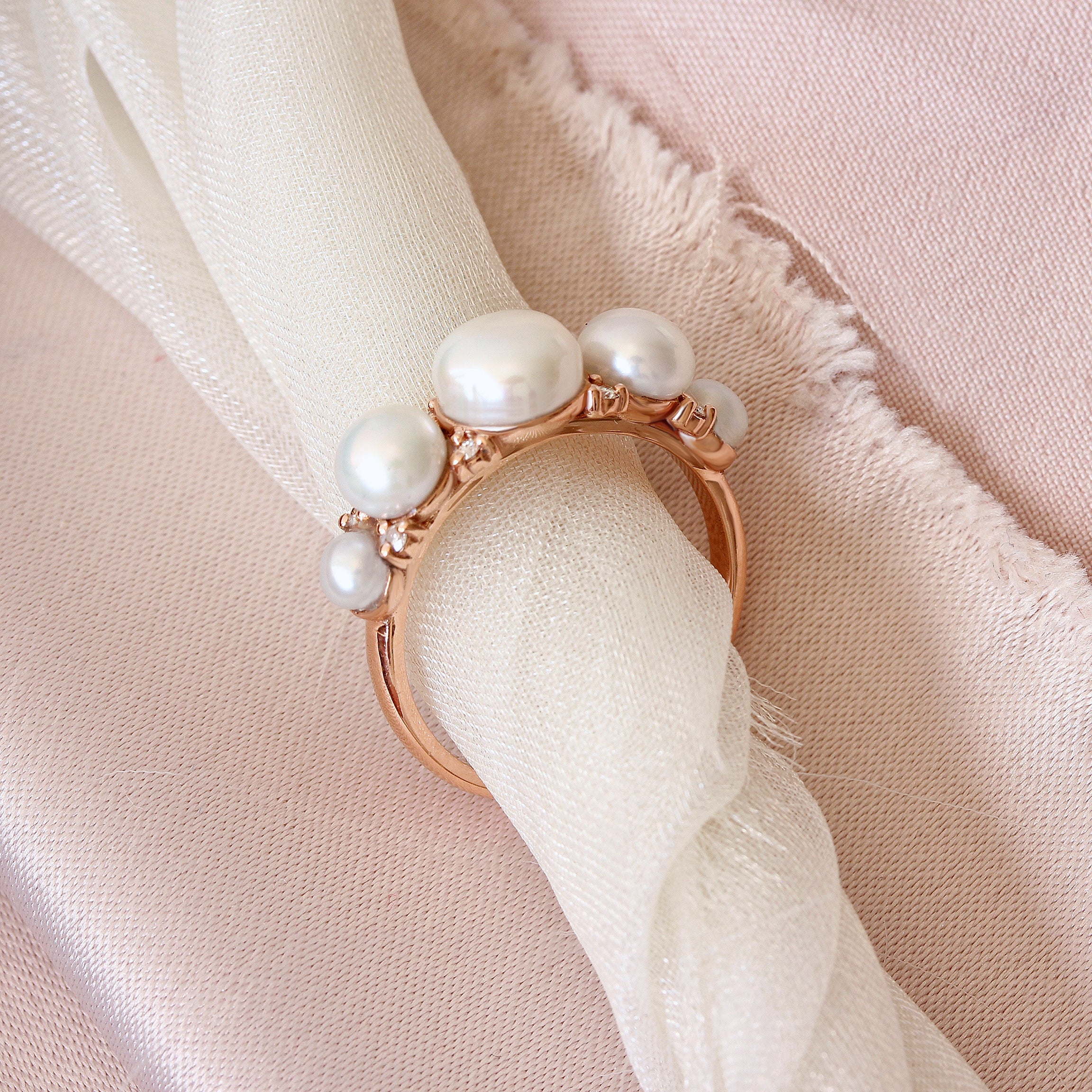 טבעת בהשראת פנינים ויהלומים - ליה