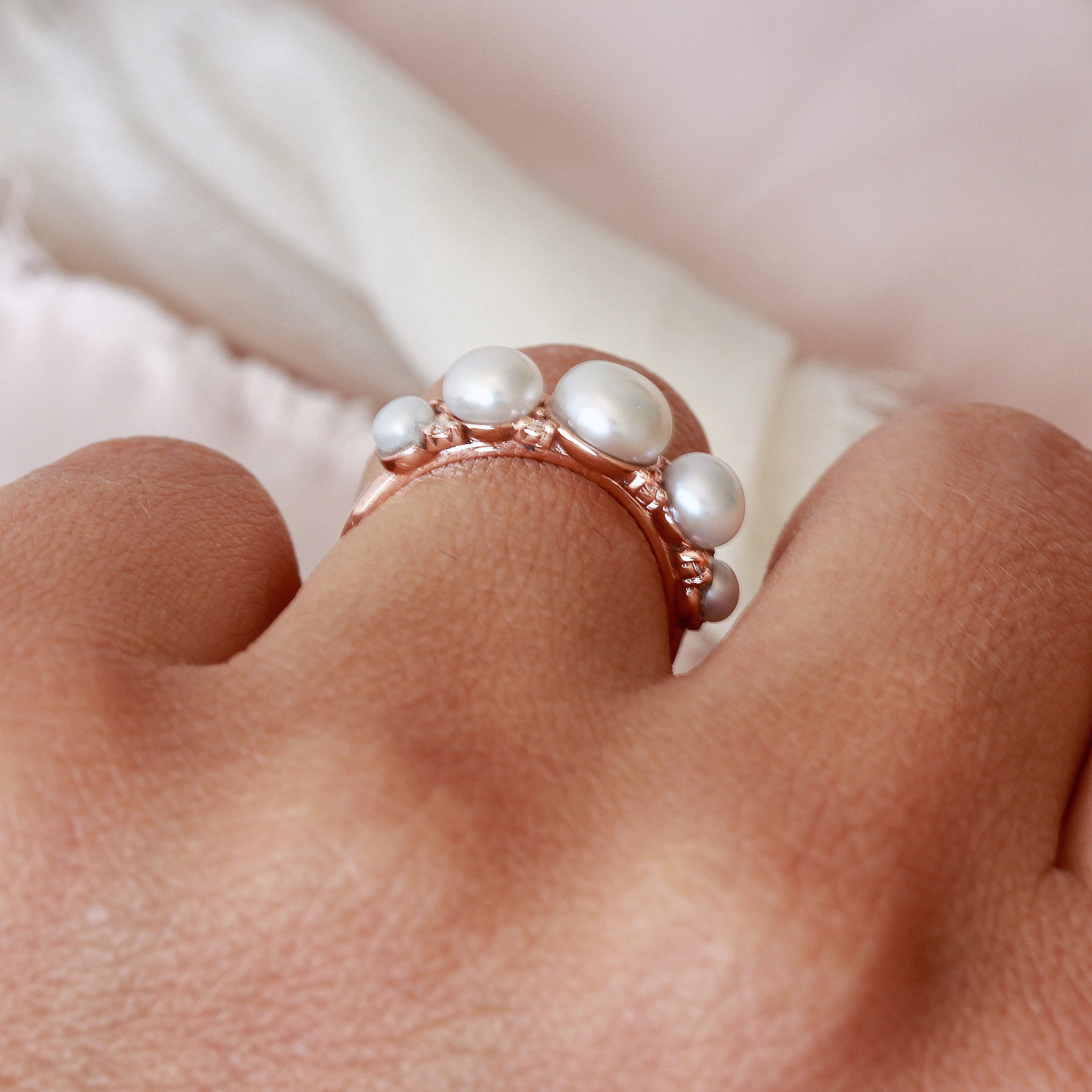 טבעת בהשראת פנינים ויהלומים - ליה