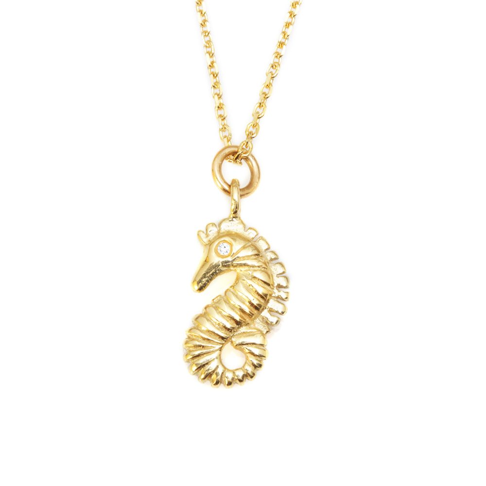 Seahorse Gold & Diamond Dainty Charm Necklaces - sillyshinydiamonds