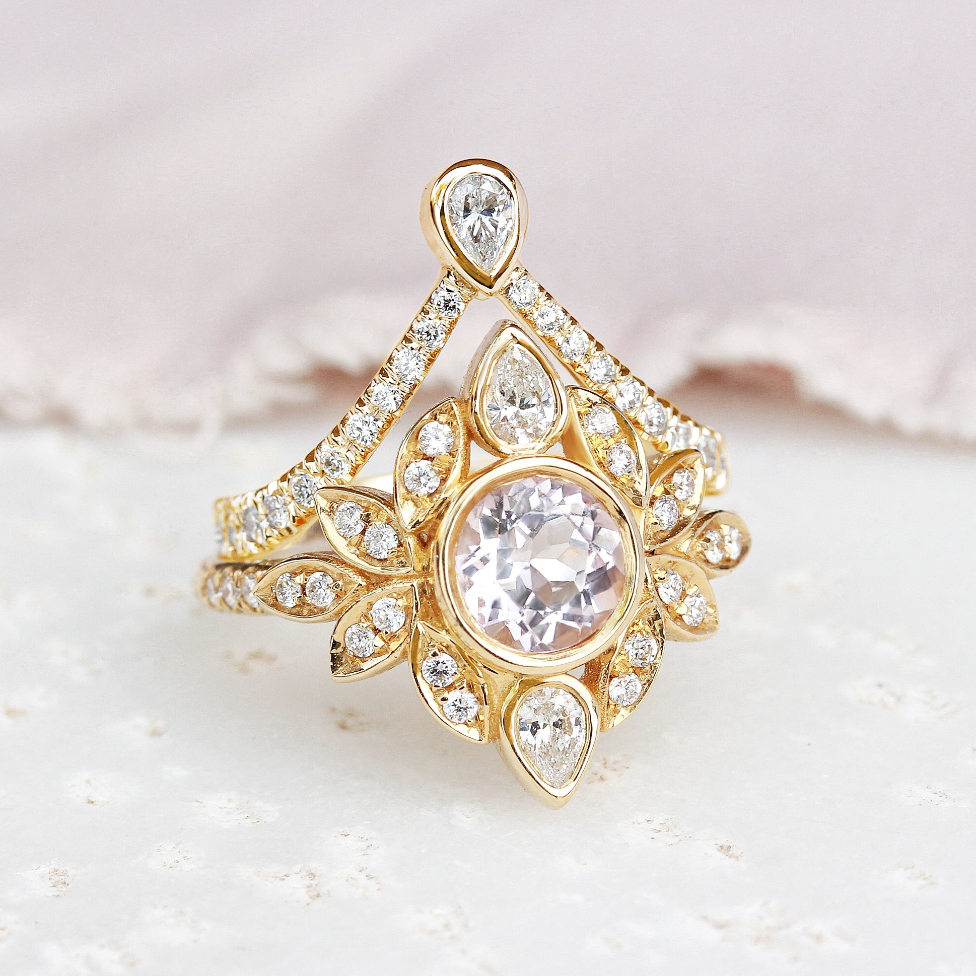 Deep V chevron diamond ring with Pear diamond tip - sillyshinydiamonds