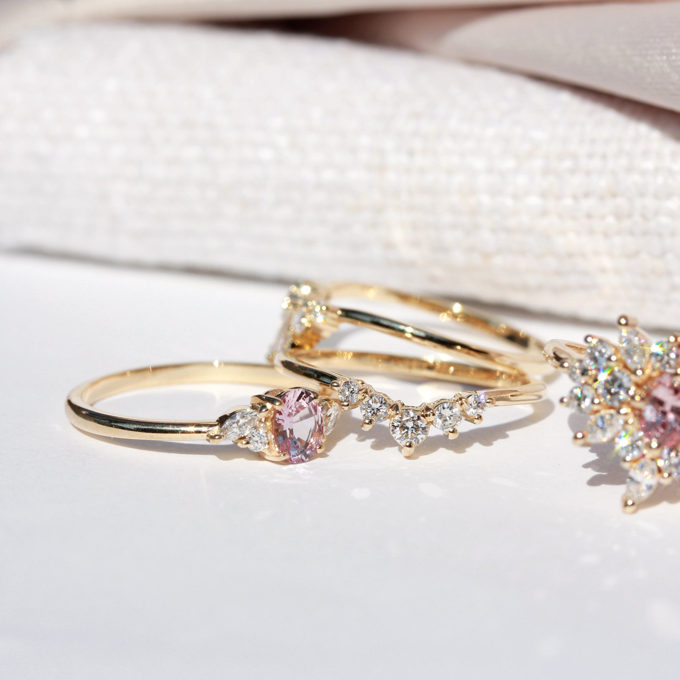 Oval Pink Sapphire & Diamonds Delicate Engagement Ring - Ella