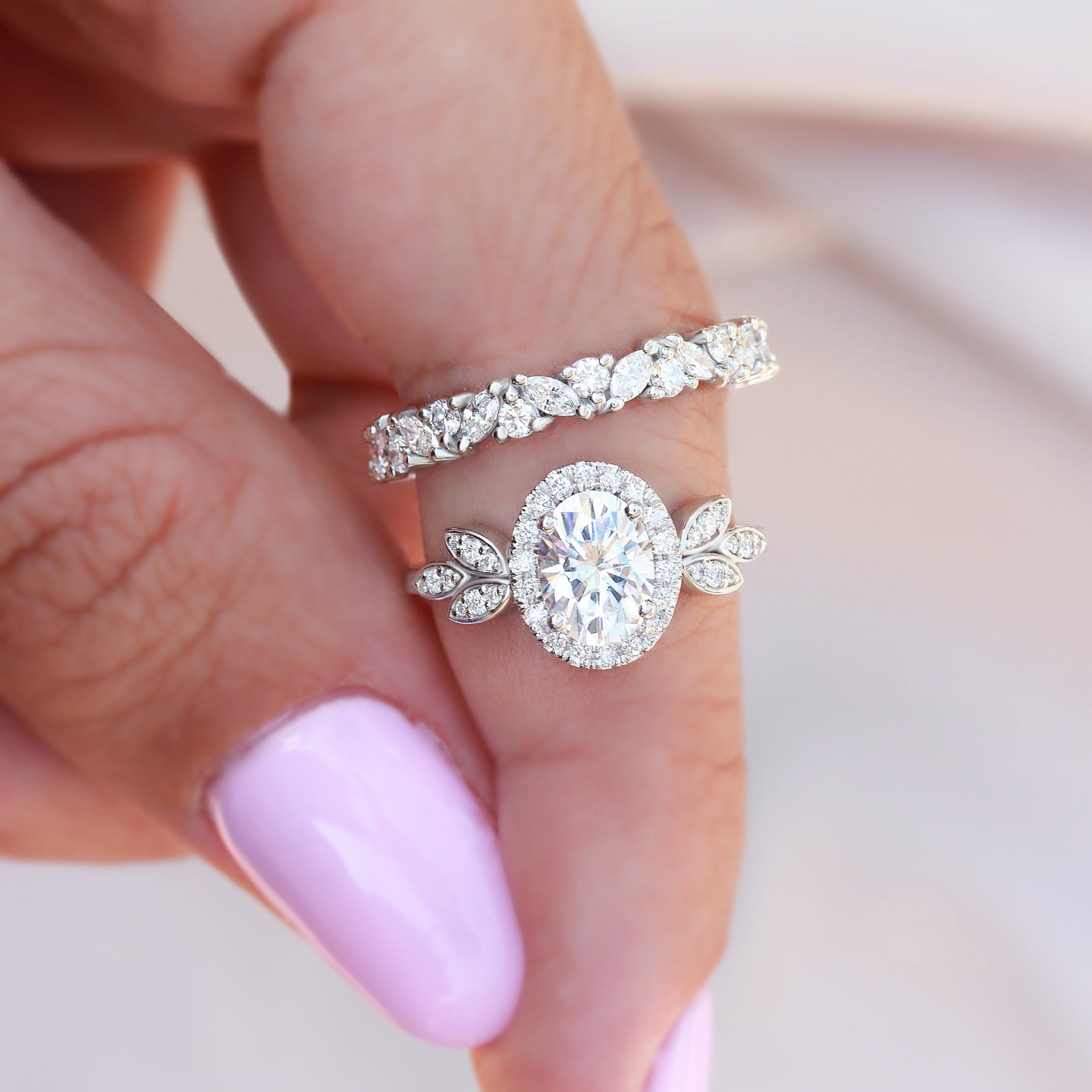 Full Eternity Marquise & Round Diamond Ring with oval engagement ring white gold