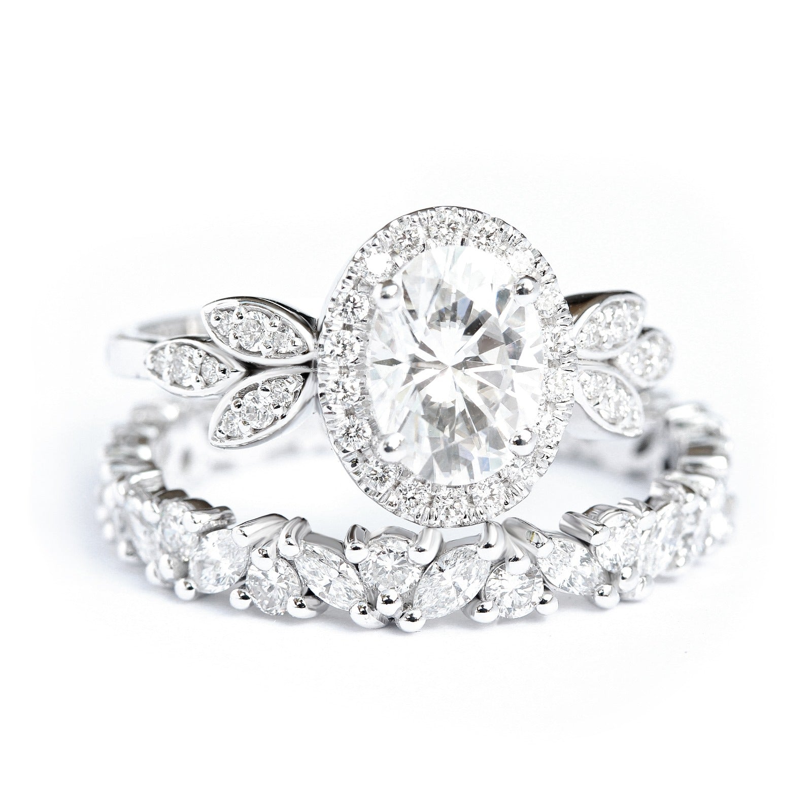 Full Eternity Marquise & Round Diamond Ring with oval engagement ring white gold