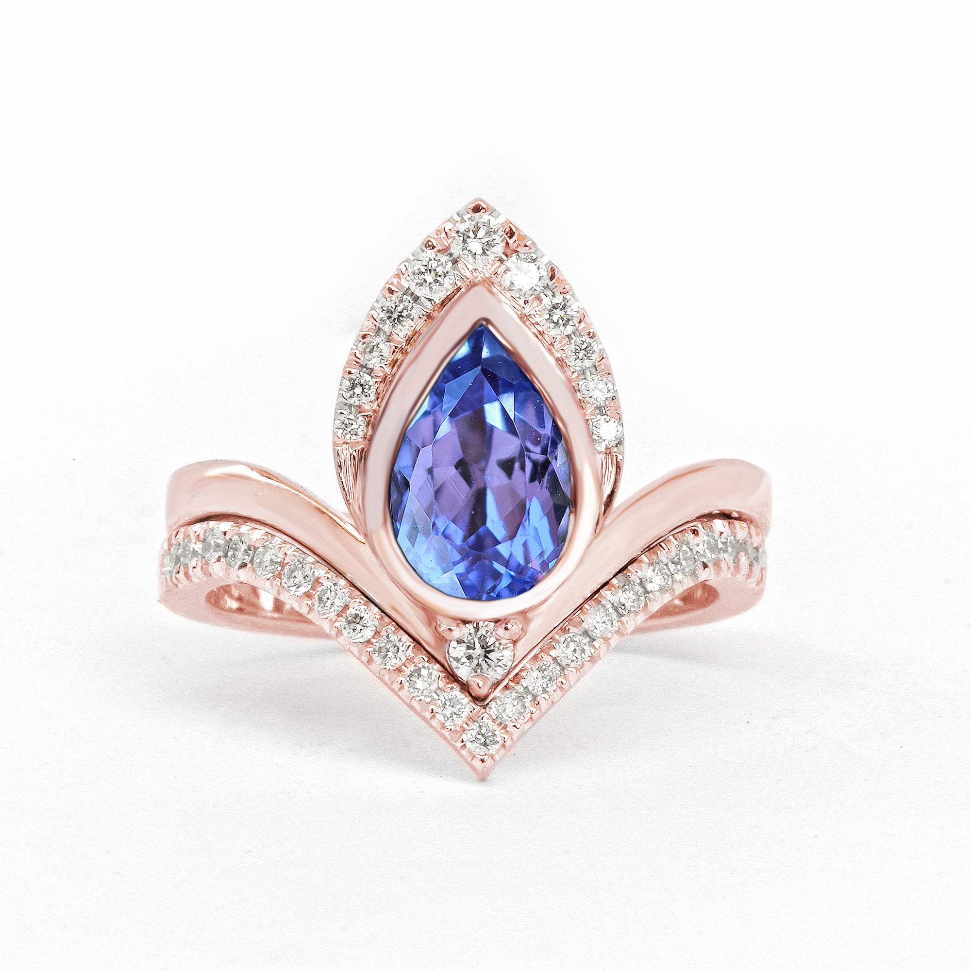 Pear Tanzanite & Diamonds Unique Engagement Ring Set, Atyasha - sillyshinydiamonds