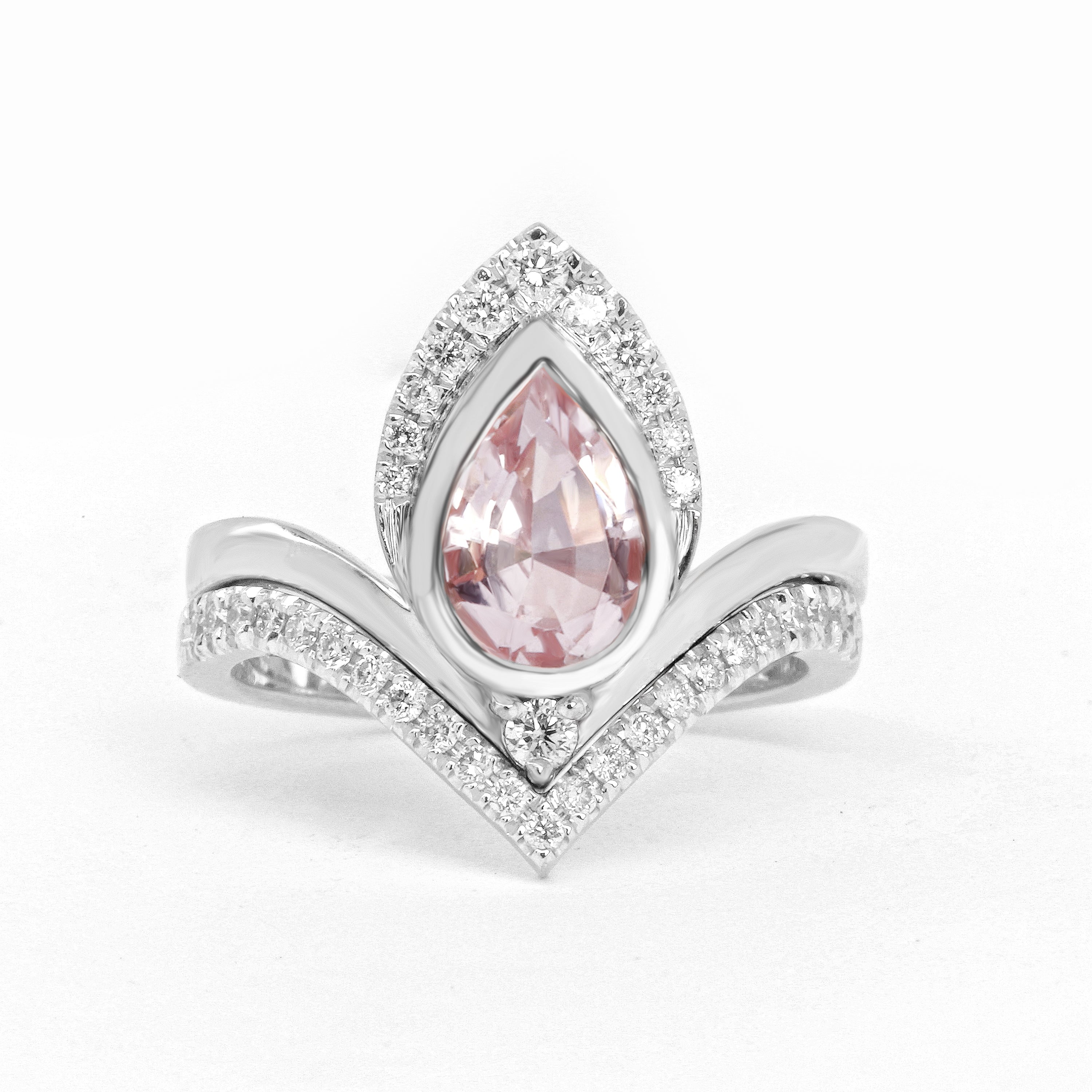 Pear Morganite & Diamonds Unique Engagement Ring Set Atyasha V - sillyshinydiamonds