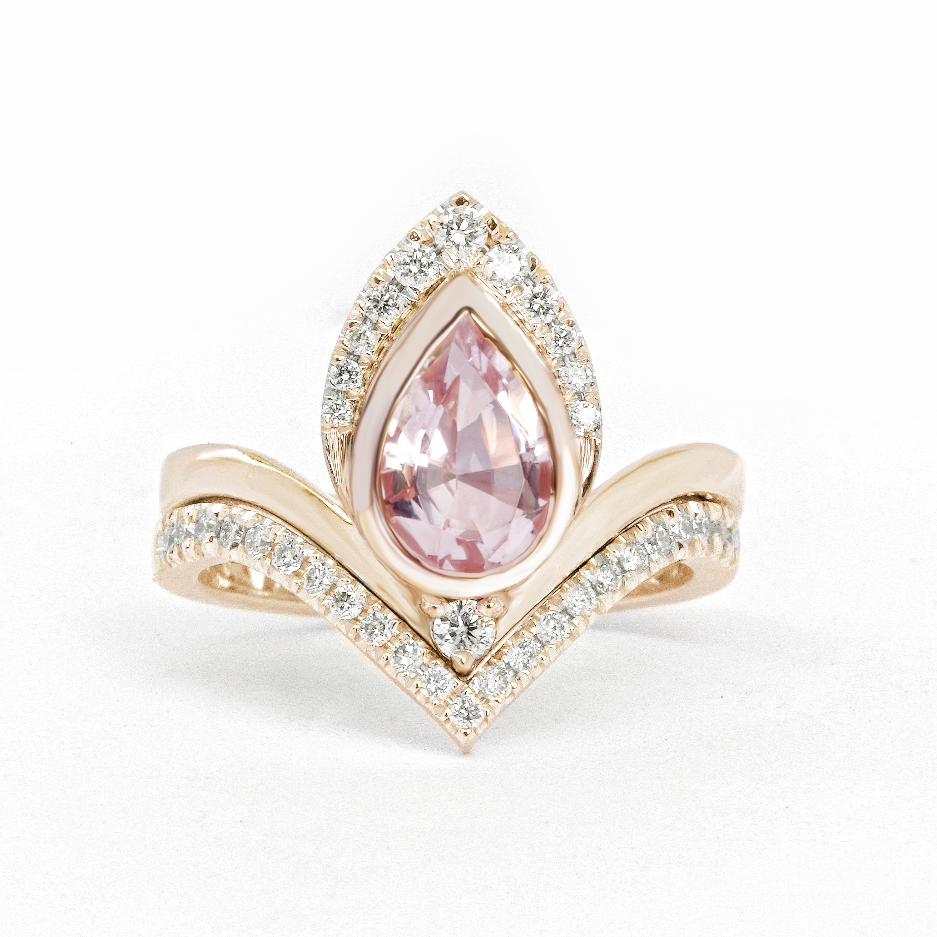 Pear Morganite & Diamonds Unique Engagement Ring Set Atyasha V - sillyshinydiamonds