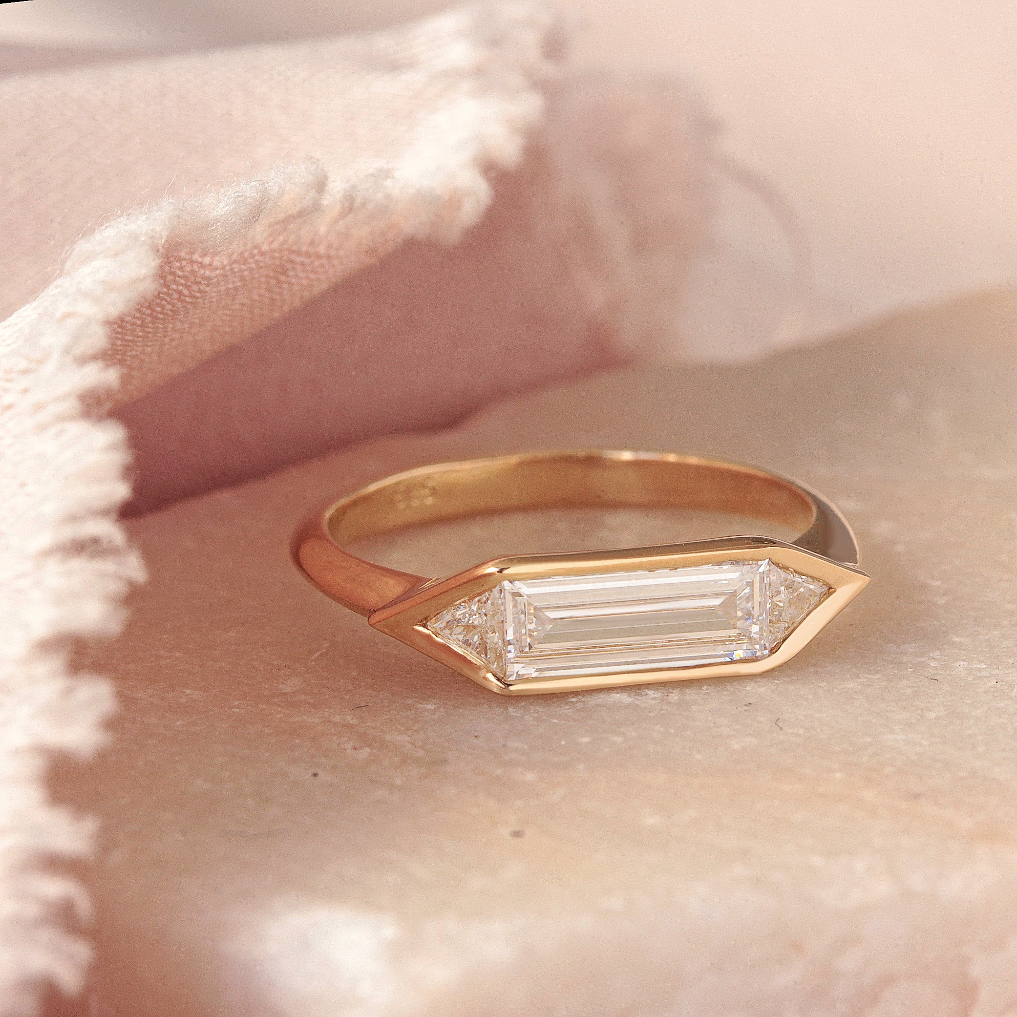 14K yellow gold diamond three stone ring
