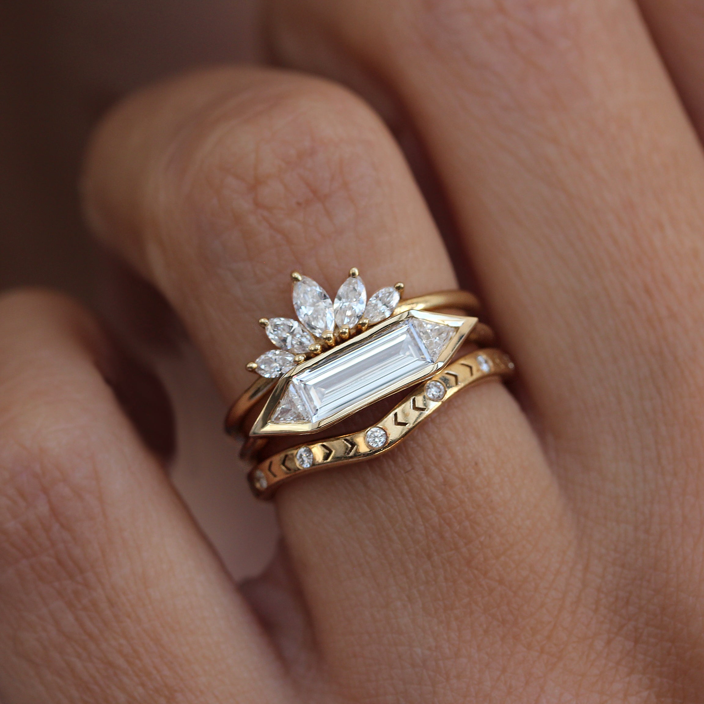 three stone diamond baguette ring
