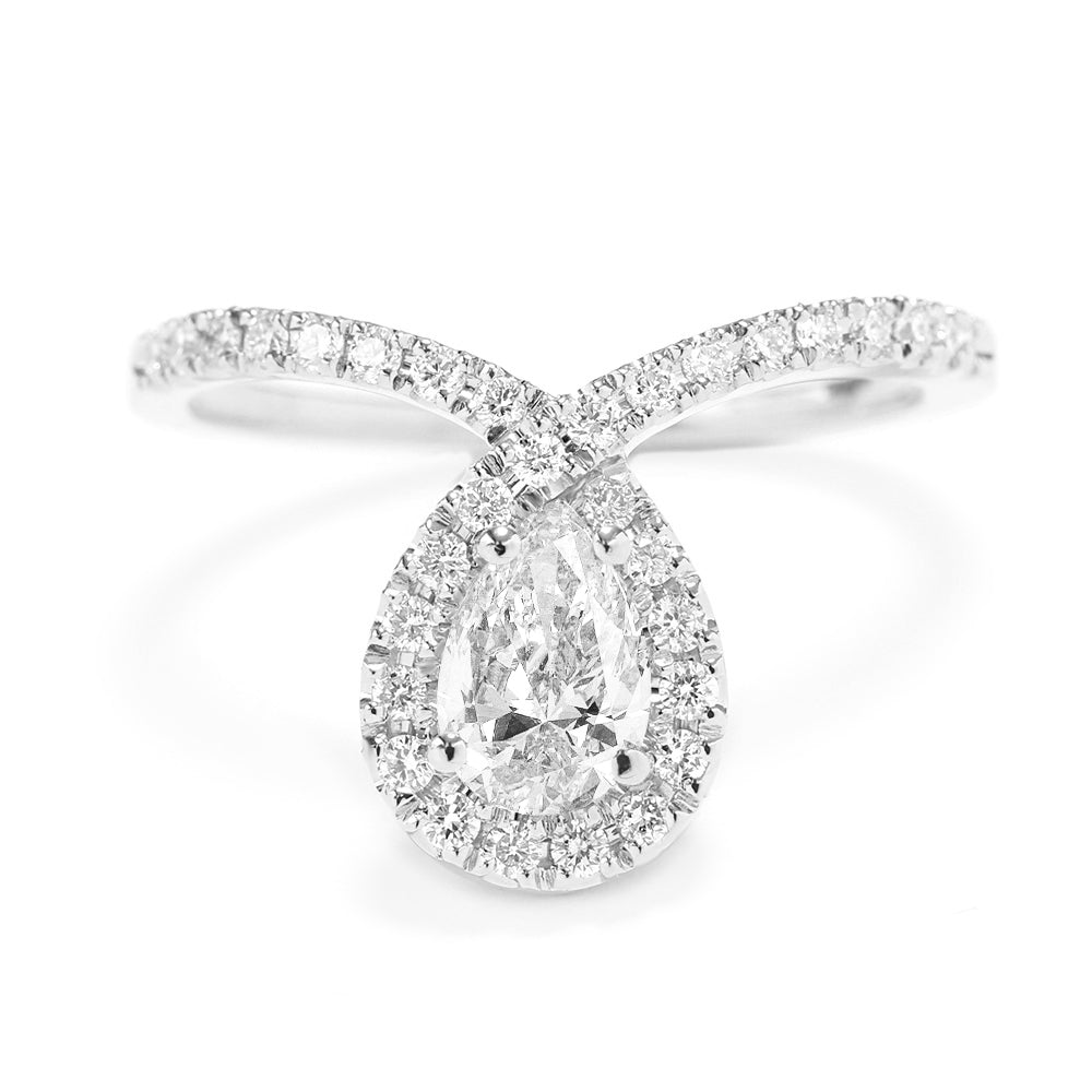 Bliss - Pear Diamond Halo Unique Engagement Ring - sillyshinydiamonds