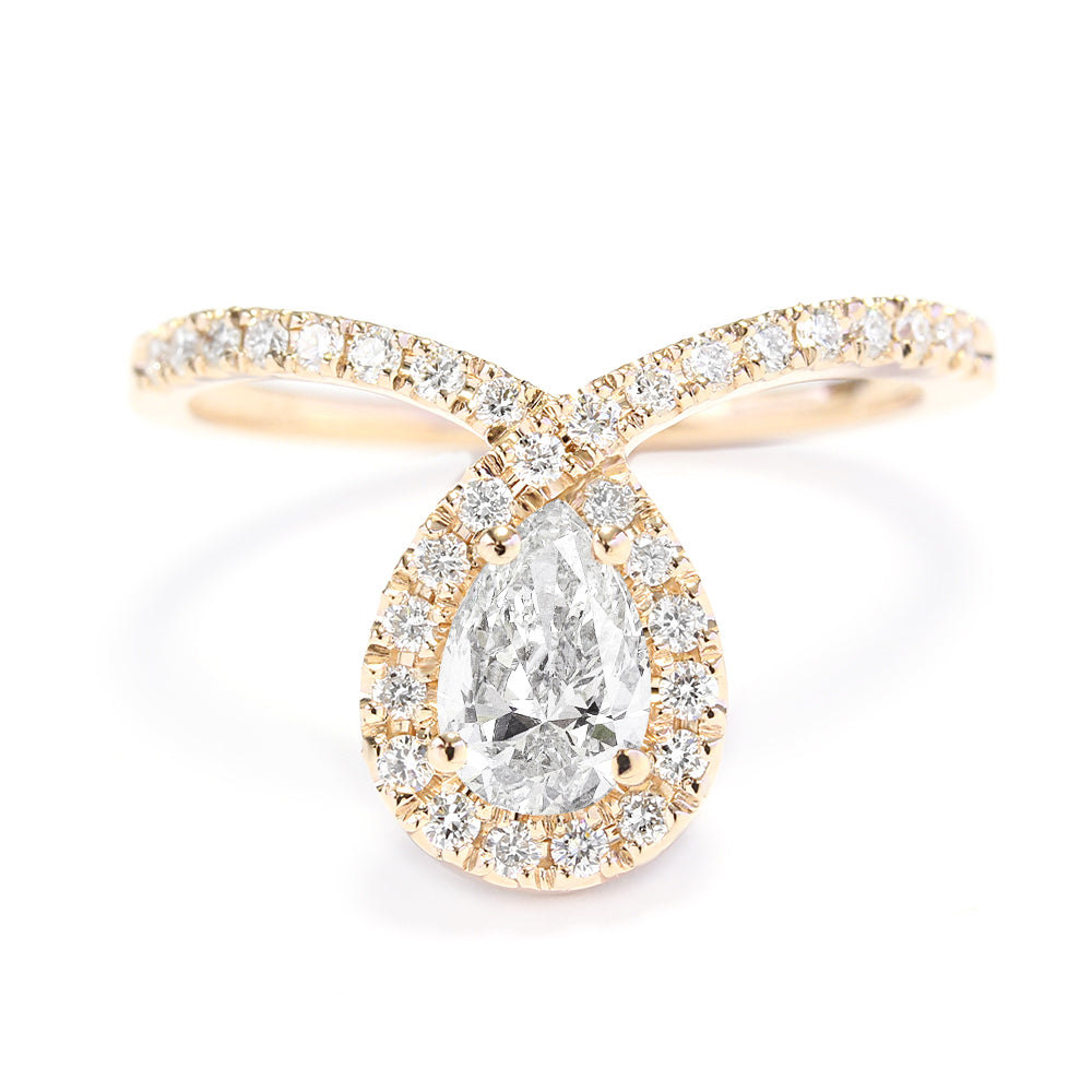 Bliss - Pear Diamond Halo Unique Engagement Ring - sillyshinydiamonds