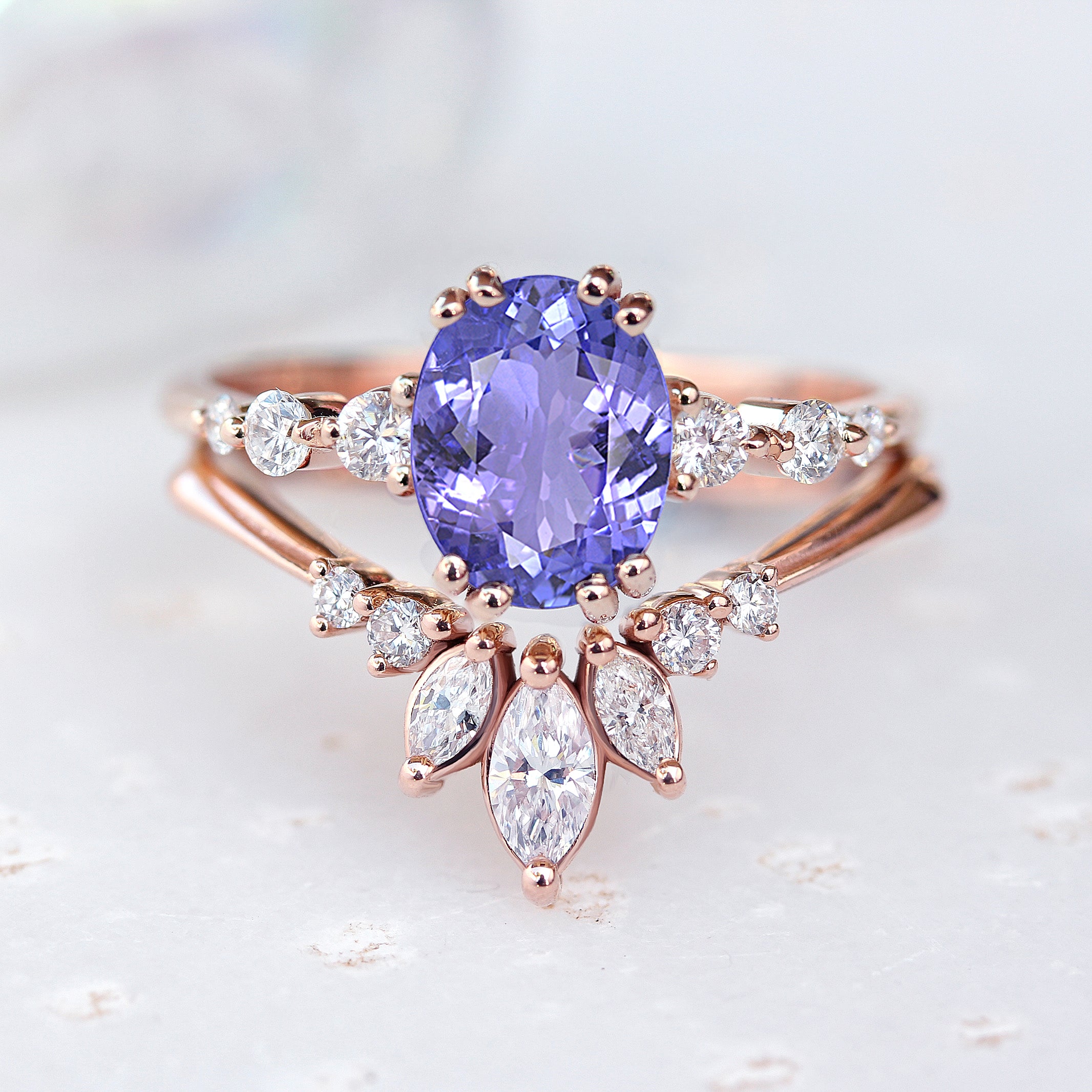 blue gemstone engagement diamond band ring