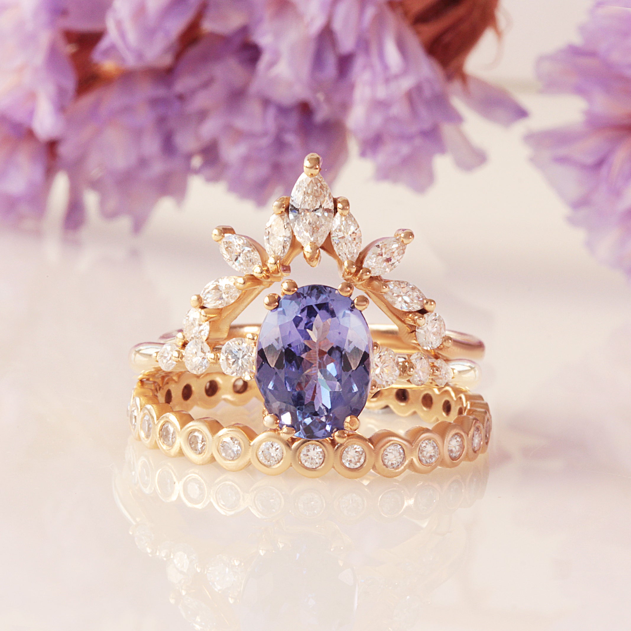 tanzanite wedding three rings set