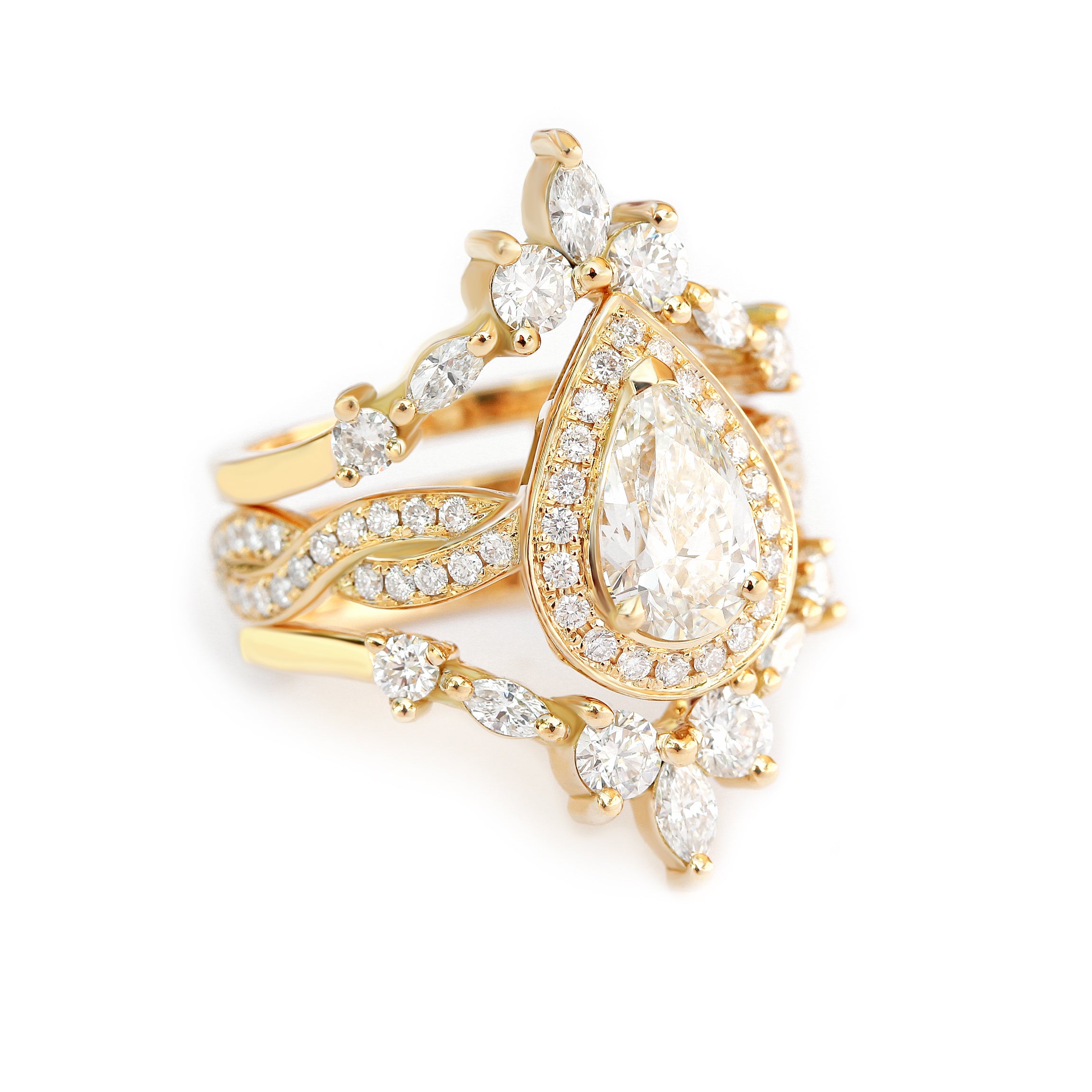 Pear Diamond Infinity Twist Shank Engagement Ring & Diamond Ring guard "Zeus"