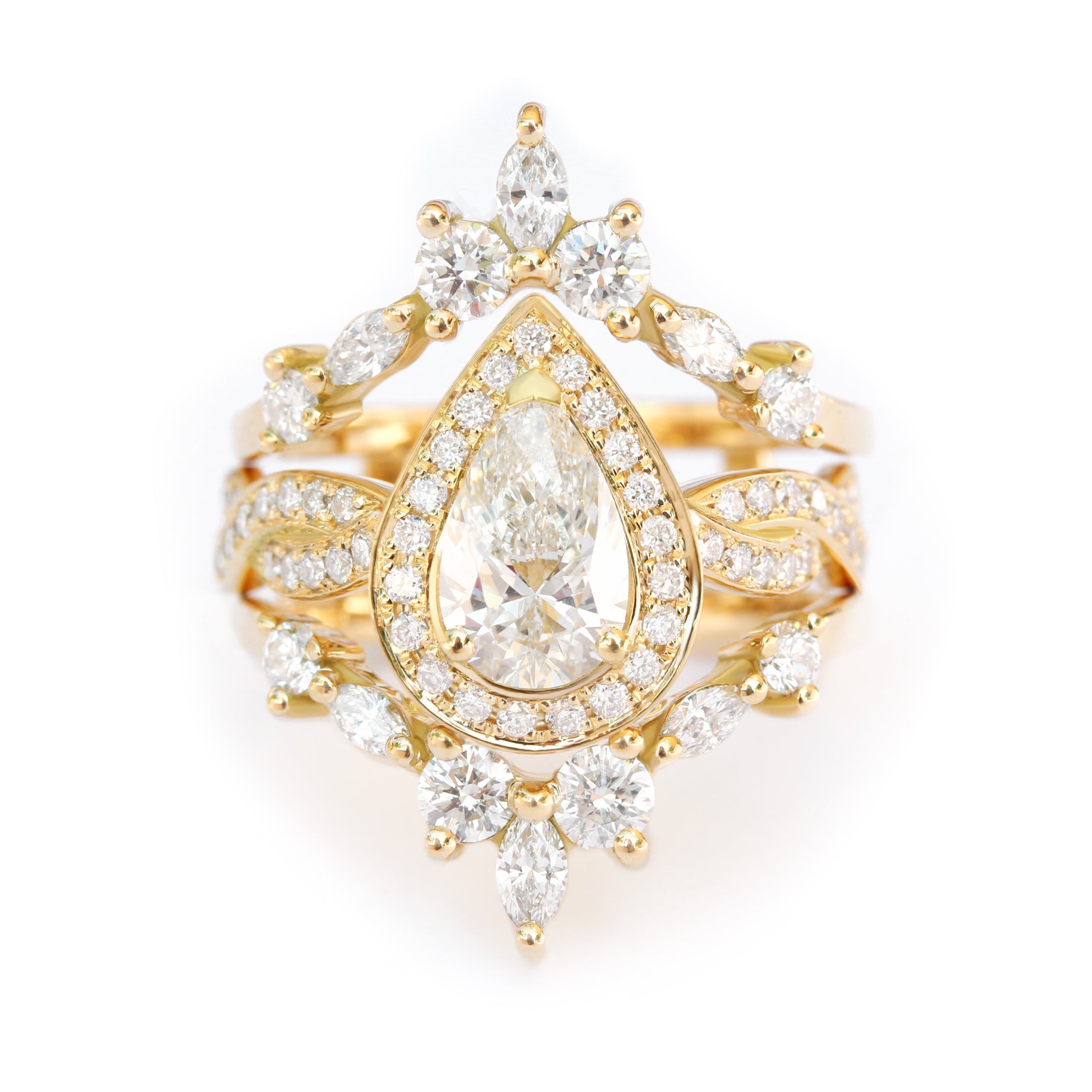 Pear Diamond Infinity Twist Shank Engagement Ring & Diamond Ring guard "Zeus"